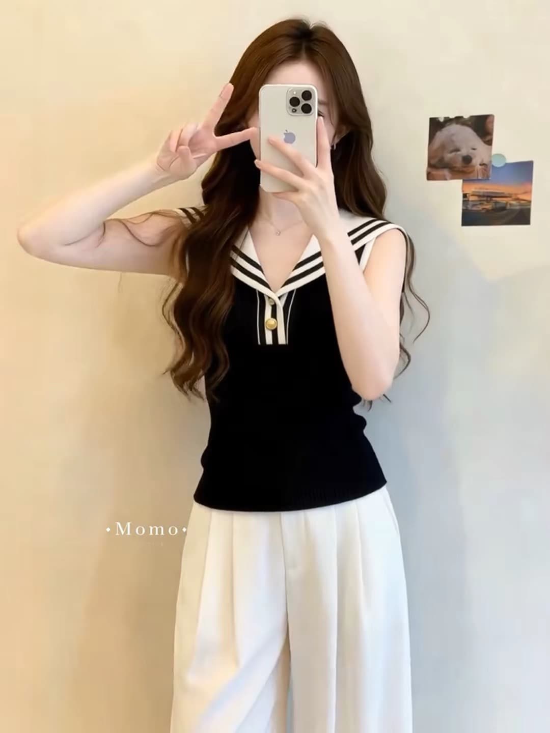 한 부서 학원 스타일 해군 칼라 민소매 니트 조끼 여성 여름 빅 사이즈 지방 mm 몸매 가꾸기 슬림해 보이는 슈퍼 잘 생긴 맨위 상세 이미지 3