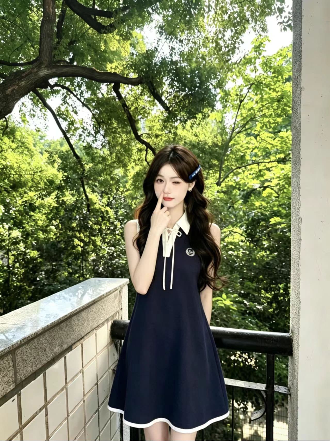 2026 여름 품격 3 차원 꽃 V넥 슬립 드레스 디자인 센스 꼬집기 허리 몸매 가꾸기 슬림해 보이는 니트 드레스 상세 이미지 1