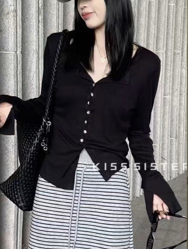 열세 개 여성 의류 한 부서 익스트림 제인 색상 버클 오픈 가디건 디자인 센스 몸매 가꾸기 슬림해 보이는 통기성 다용도 주간 실크 자외선 차단 작은 셔츠 이미지 2