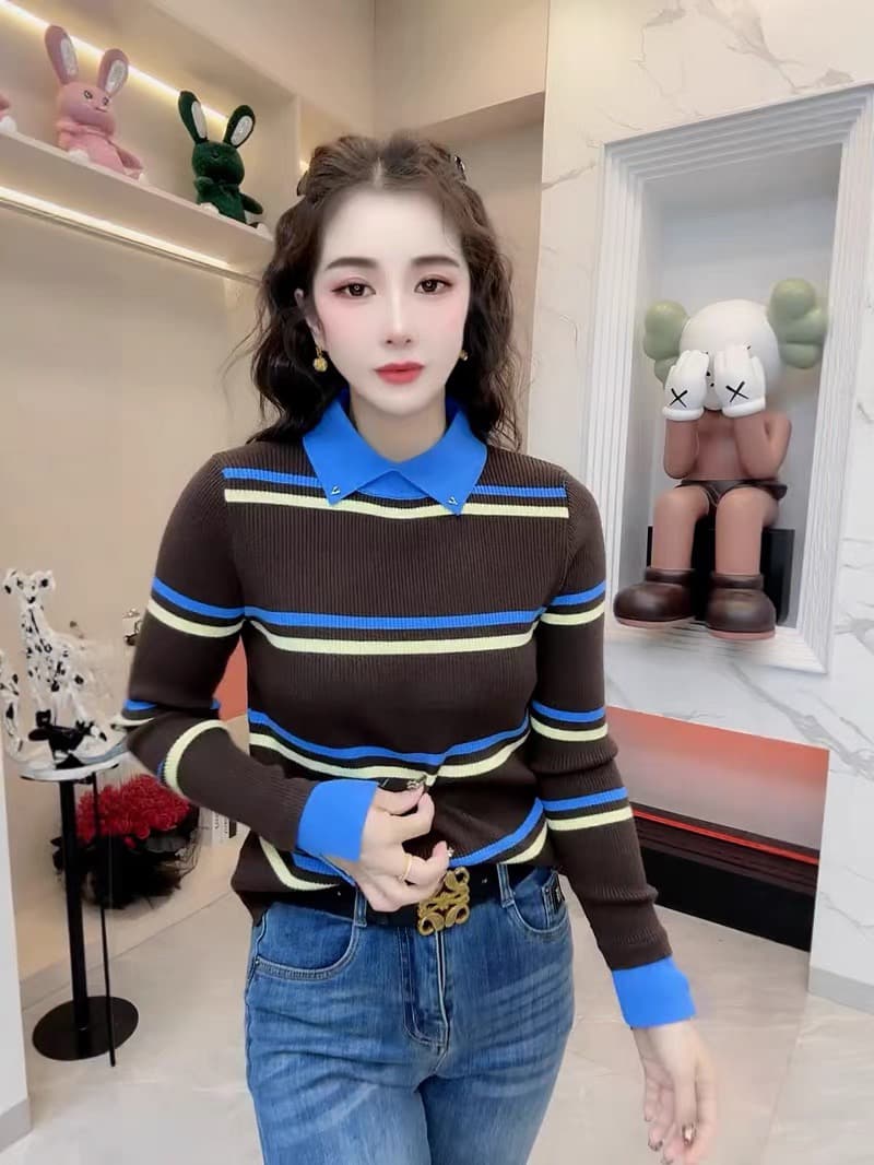 배색 스트라이프 페이크 레이어드 몸매 가꾸기 허리 수축 만나는 인사이드 가져 가라. 긴팔 티셔츠 여성 봄 2026 슈퍼 화재 연령 감소 맨위 상세 이미지 9