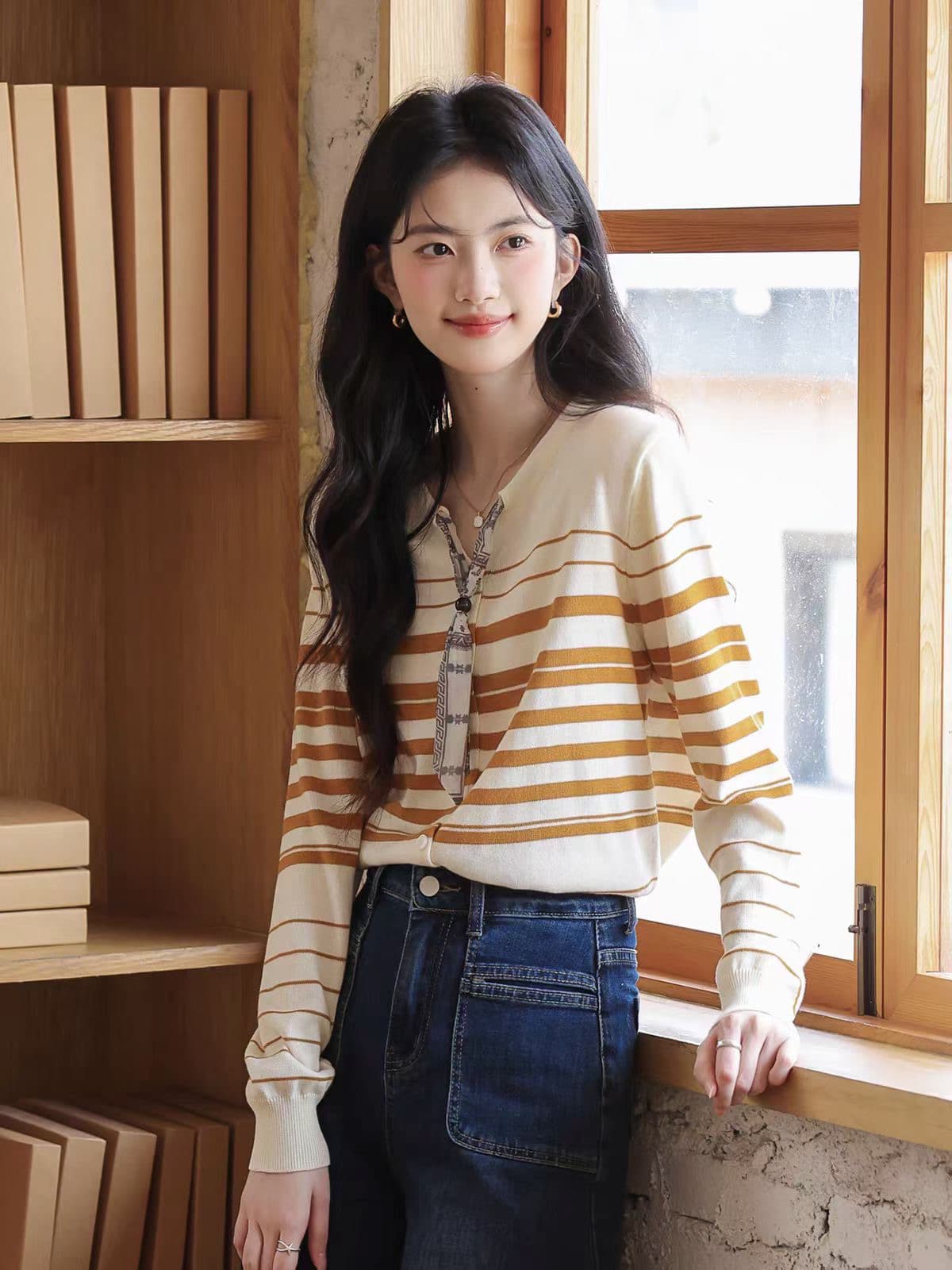 베이지 색 몸매 가꾸기 베이비 칼라 길다 소매 위버 2026 가을 한 부서 아니요 명중 섹션 여름 착용 가져 가라. 레트로 맨위 이미지 2
