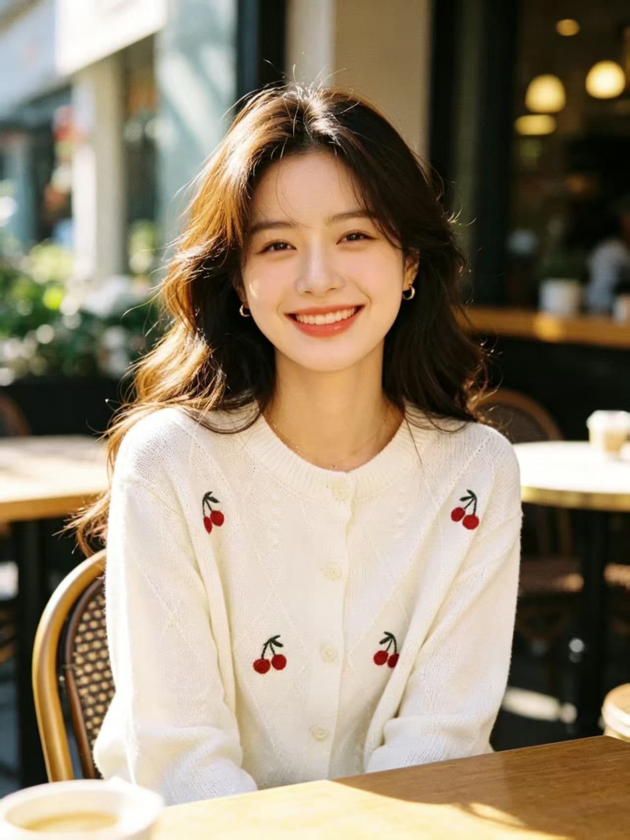 한 부서 달콤함 부드러운 바람 라운드 넥 오픈 가디건 스웨터 여자 가을 겨울 디자인 센스 3 차원 체리 자수 니트 스웨터 맨위 상세 이미지 3