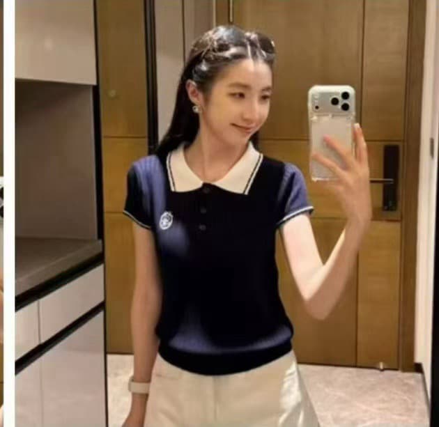 한 부서 학원 스타일 배색 POLO 칼라 니트 스웨터 여성용 짧은 소매 빅 사이즈 슬림해 보이는 다용도 루즈핏 외국 가스 연령 감소 맨위 이미지 3