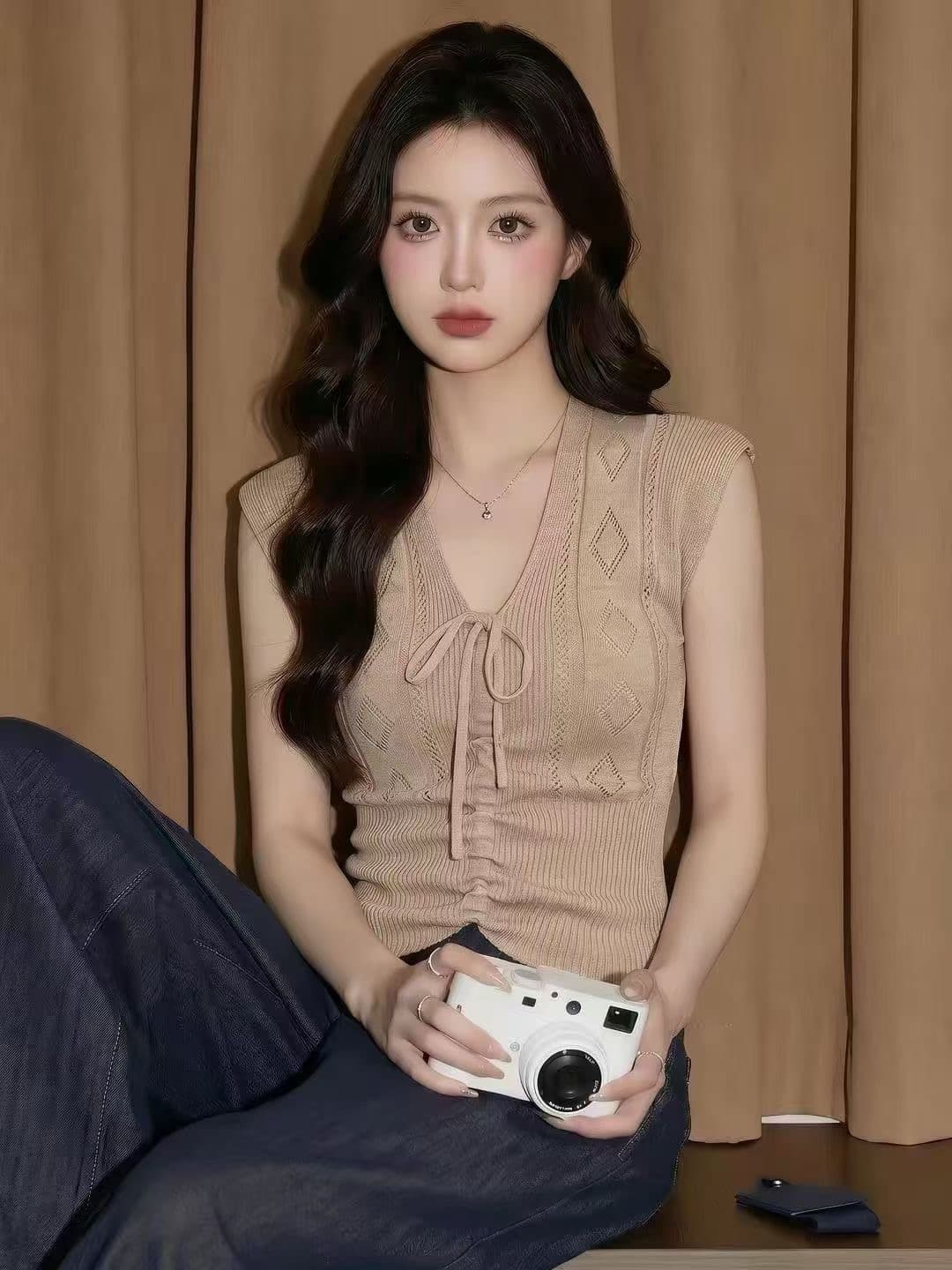 있음 선적 레트로 u 칼라 나비 넥타이 날다 소매 짠 셔츠 여름 이미지 2