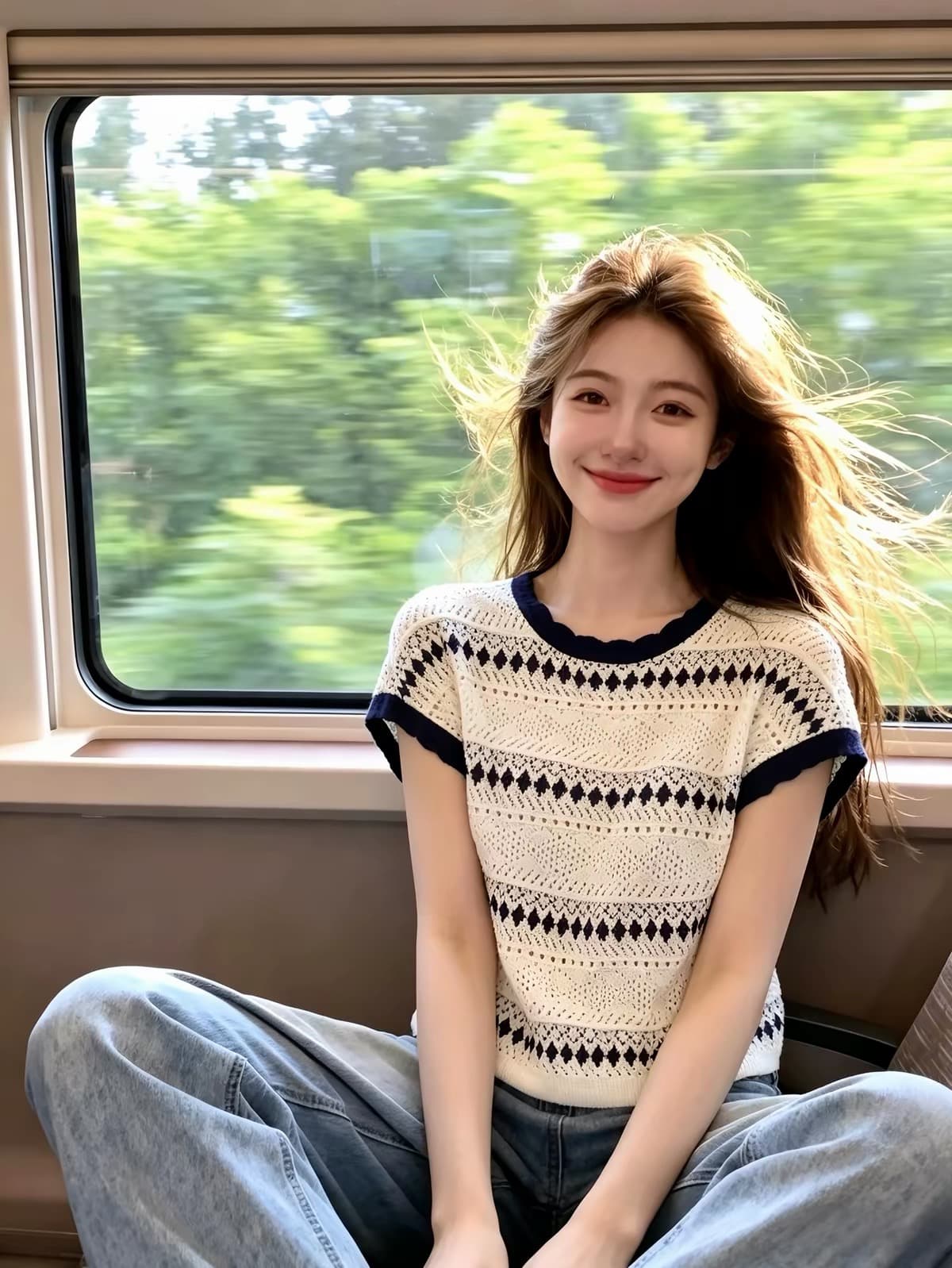 레트로 홀로우 아웃 링 그리드 화이트 반팔 티셔츠 여성 여름 캐주얼 슈퍼 잘 생긴 연령 감소 얇은 스타일 통기성 니트 맨위 이미지 2