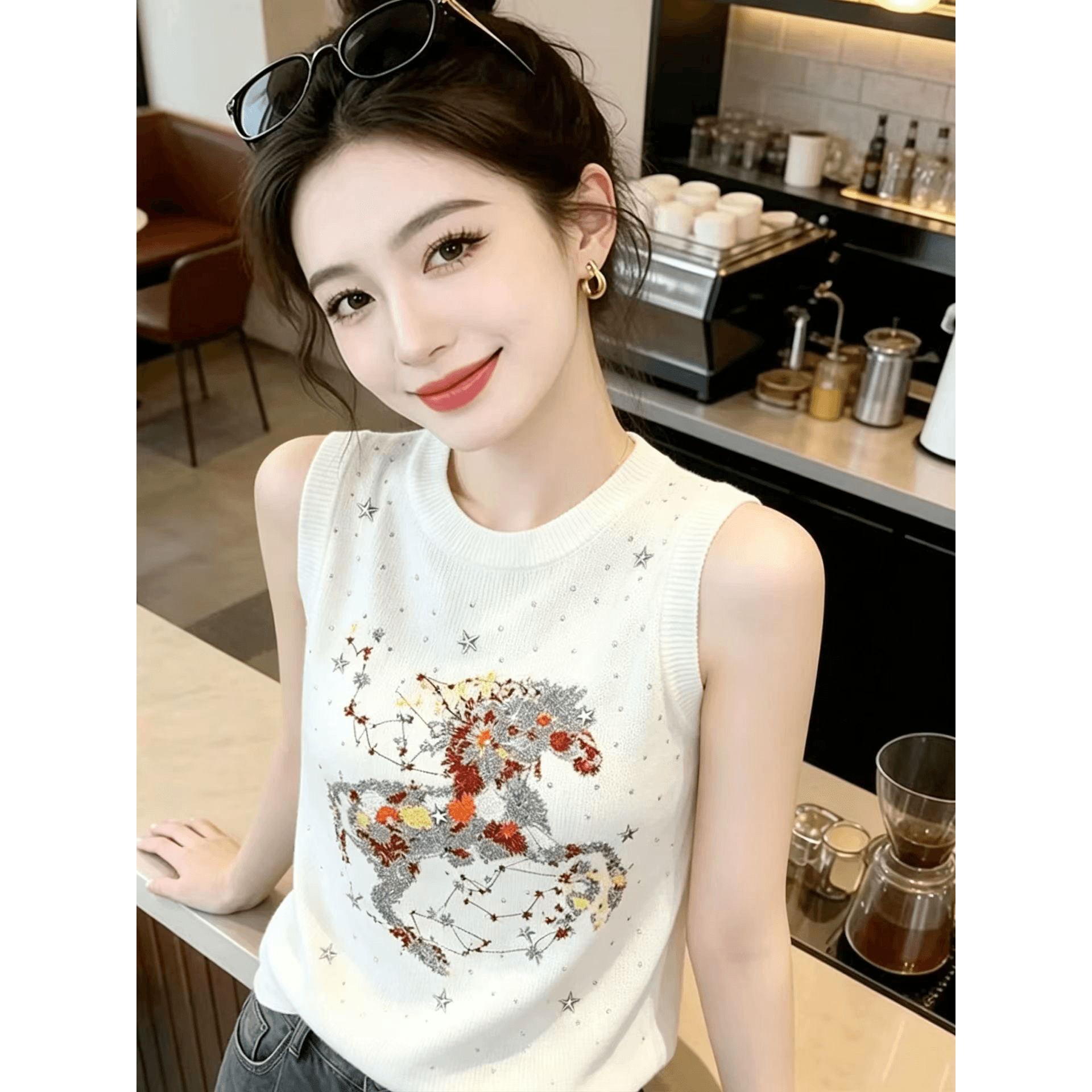 고급 센스 만화 자수 비즈 박기 무거운 작업 민소매 니트 조끼 여성 2026 여름 새로운 몸매 가꾸기 외출용 맨위 이미지 5