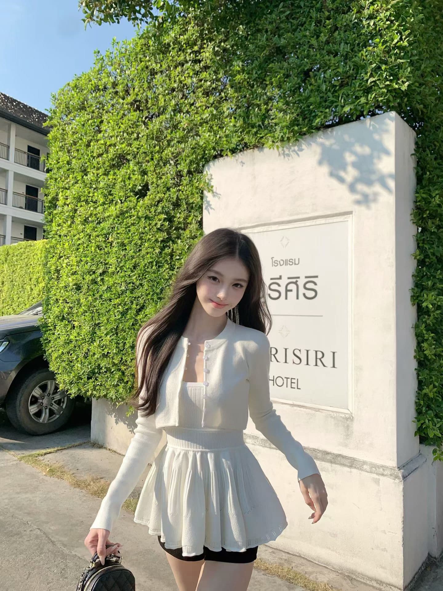 하우 우에 우 달콤한 산소 jennie 한 부서 화이트 니트 오픈 가디건 맨위 허리 수축 슬립 미니 스커트 여성 발레 바람 투피스 세트