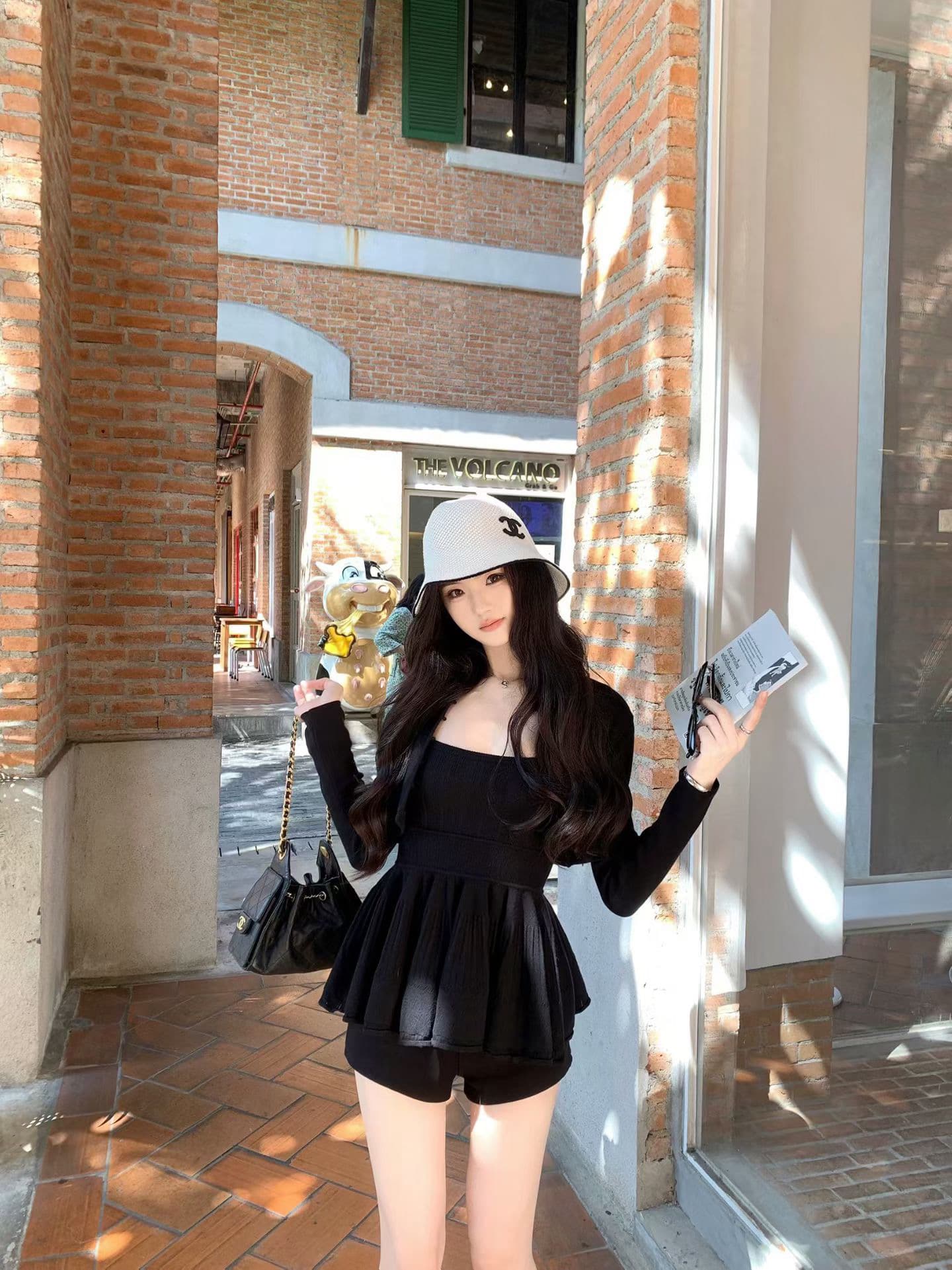 하우 우에 우 달콤한 산소 jennie 한 부서 화이트 니트 오픈 가디건 맨위 허리 수축 슬립 미니 스커트 여성 발레 바람 투피스 세트 이미지 2