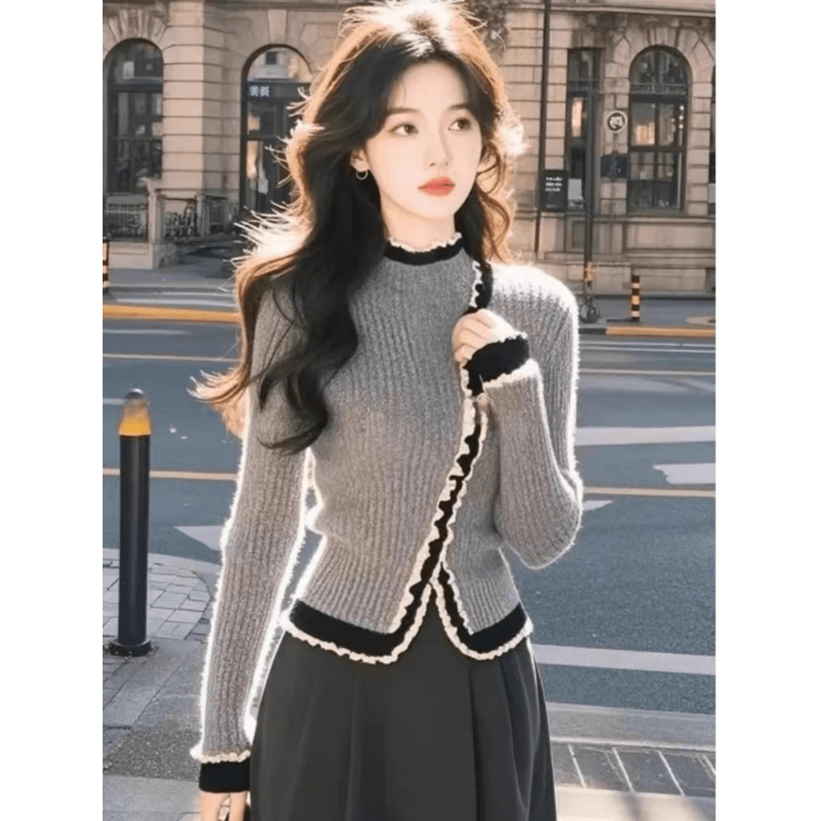 작은 대중 아니요 명중 섹션 인사이드 가져 가라. 기본 셔츠 여성 가을 겨울 품격 명문 여성 레이스 조각 니트 스웨터 긴팔 세련된 맨위 이미지 5