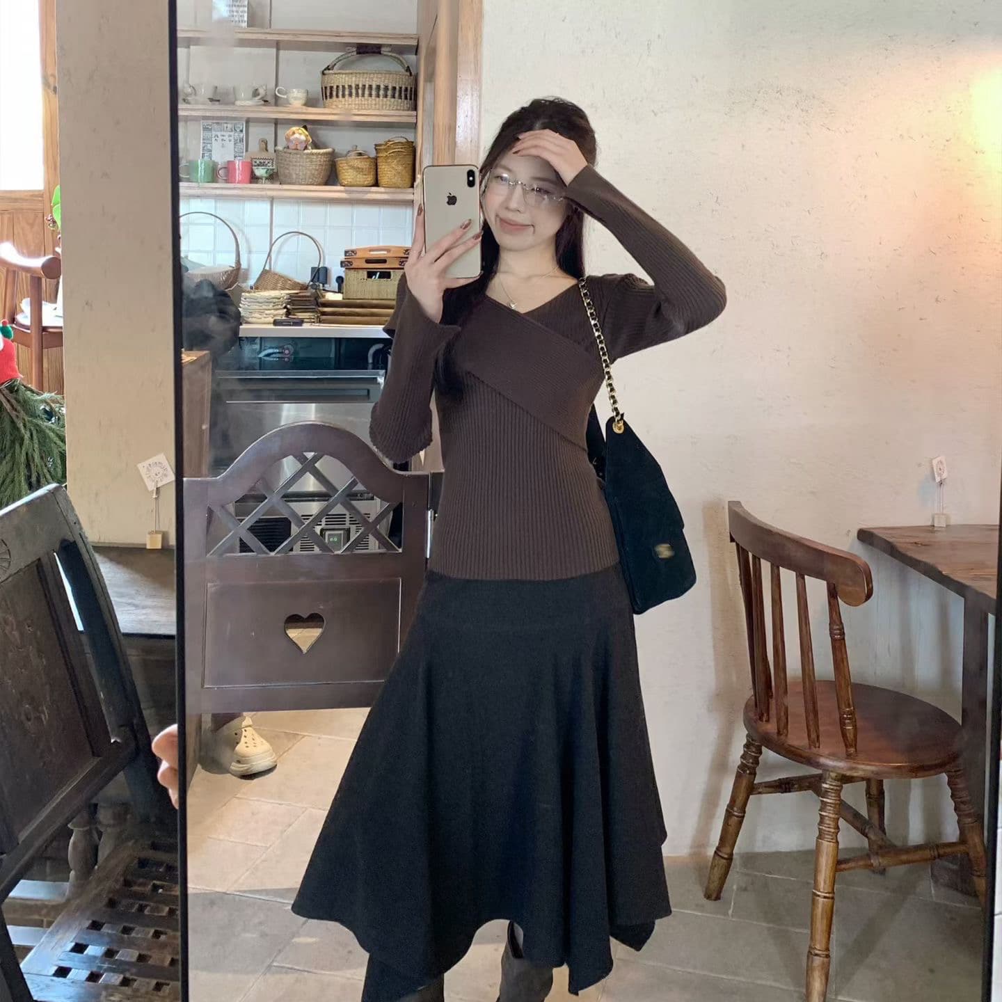 품격 핑크색 십자가 V넥 니트 스웨터 여성 겨울 몸매 가꾸기 슬림해 보이는 인사이드 가져 가라. 기본 셔츠 긴팔 맨위 새로운 이미지 5