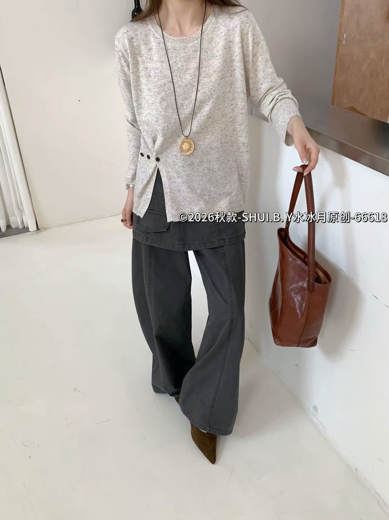 한 부서 느긋한 바람이 아닙니다. 규칙 트임 긴팔 니트 스웨터 스웨터 여자 가을 고급 센스 다용도 슬림해 보이는 맨위 트렌디 이미지 2