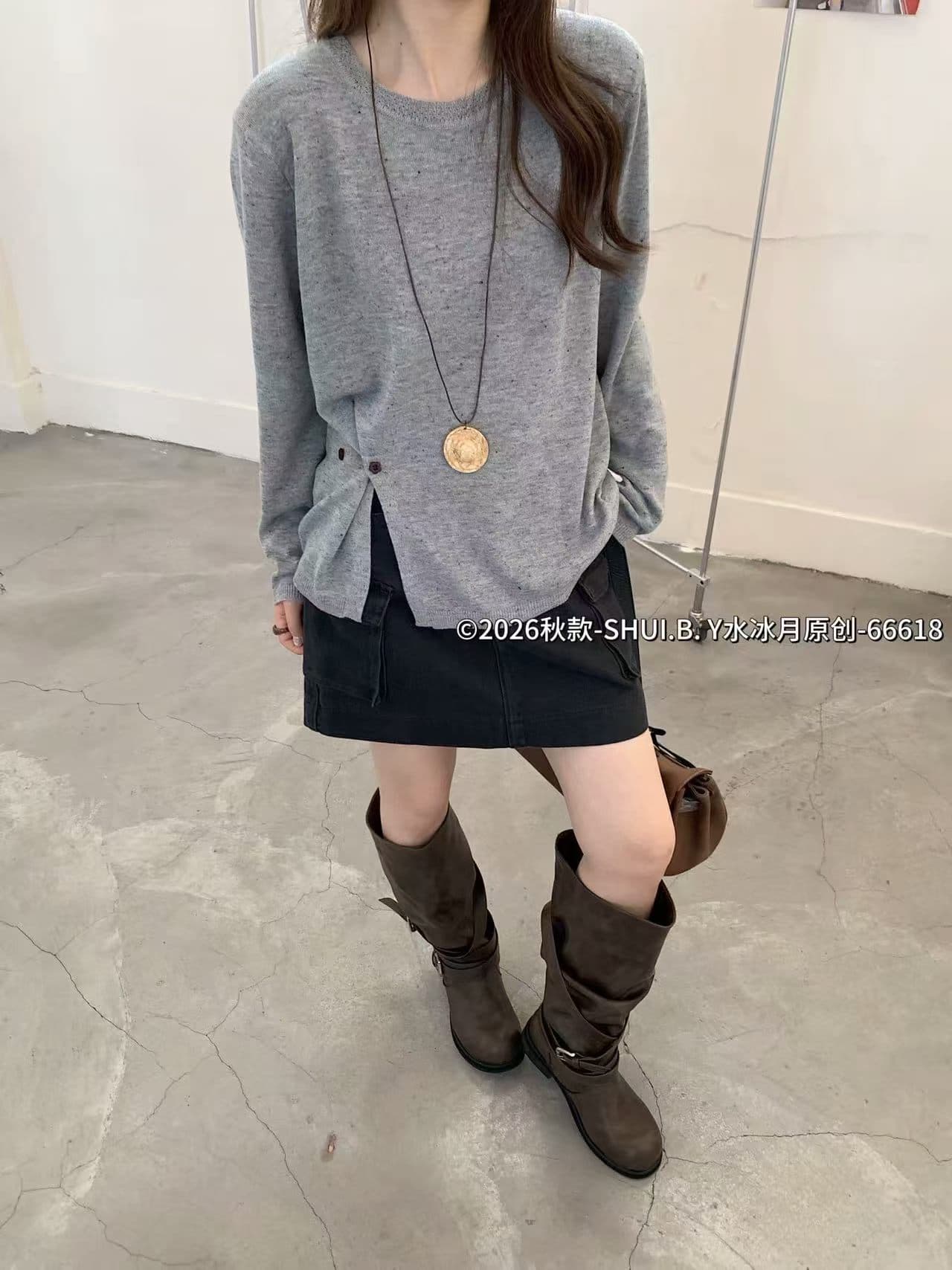 한 부서 느긋한 바람이 아닙니다. 규칙 트임 긴팔 니트 스웨터 스웨터 여자 가을 고급 센스 다용도 슬림해 보이는 맨위 트렌디 상세 이미지 4