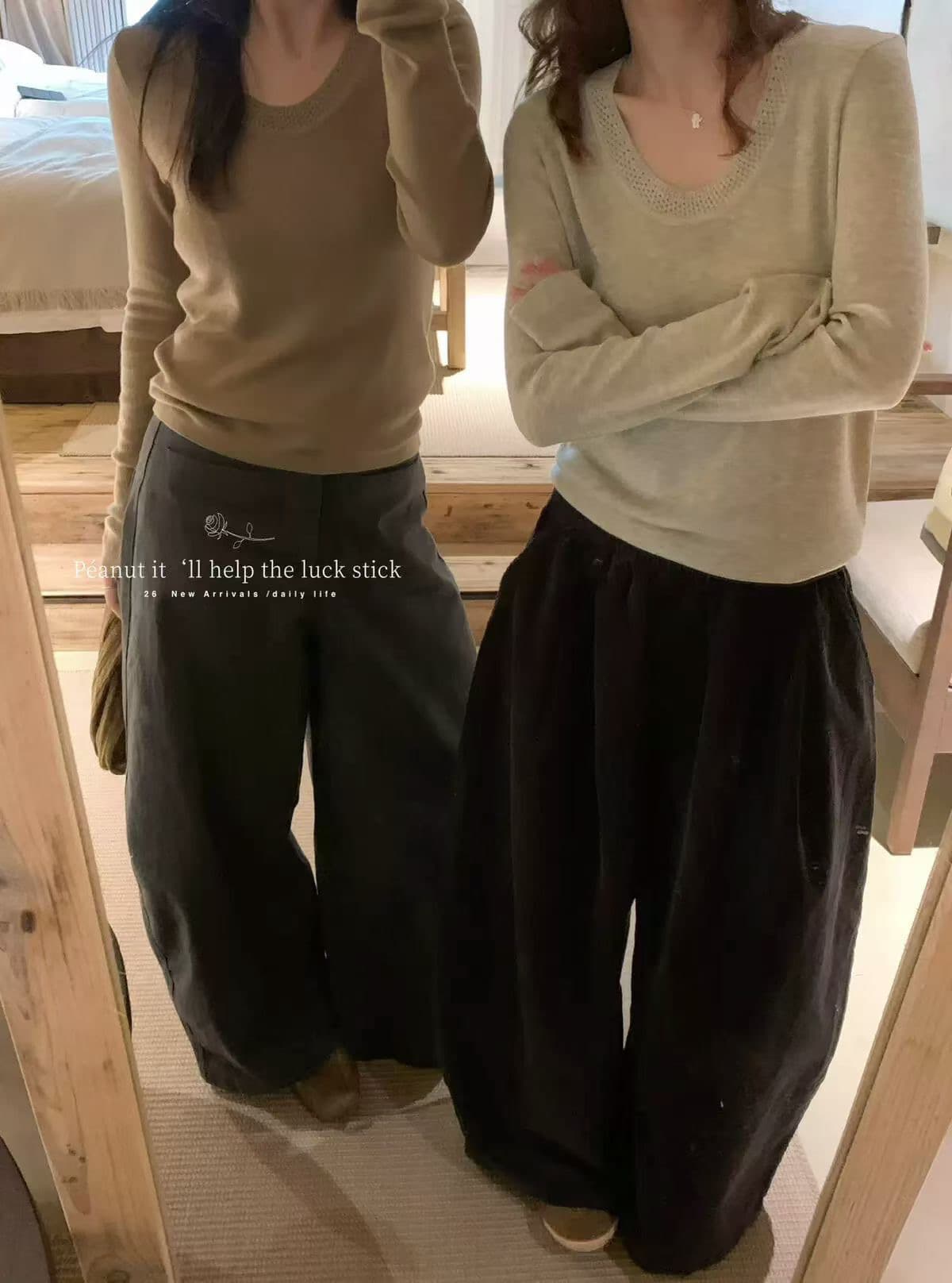 peanut 땅콩 홈 2026 가을 새로운 한 부서 u 칼라 자수 부드러운 다용도 슬림해 보이는 캐주얼 니트 스웨터 상세 이미지 1