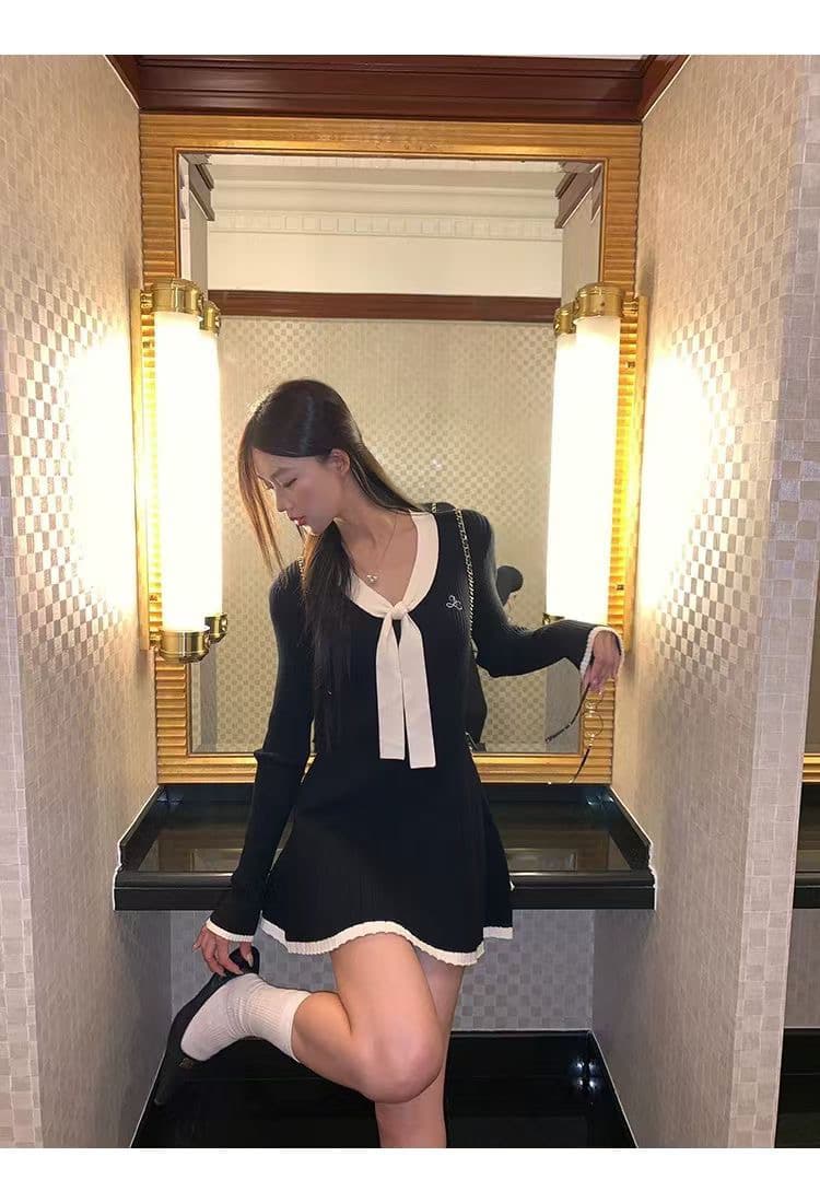 레드 맨 큐레이터 소매 여성 드레스 가을 자이언트 잘 생긴 ~ 중 프랑스식 검정색 관대 한 점잖은 아름다운 페이크 레이어드 치마 상세 이미지 4