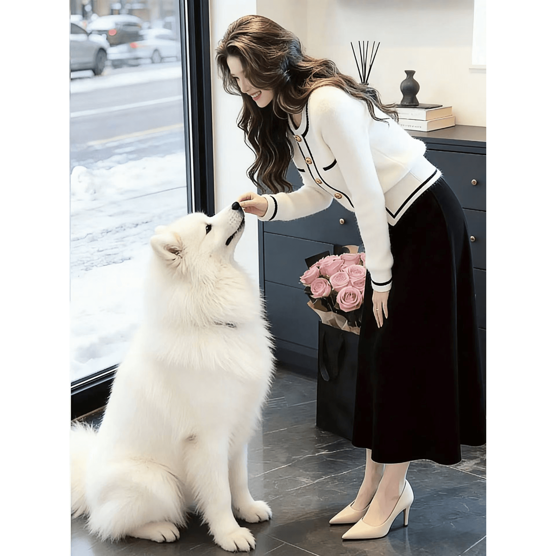 자이언트 잘 생긴 ~ 중 가을 겨울 착용 가져 가라. 2026 고유 한 아름다운 세련된 외국 가스 고급 센스 화이트 니트 오픈 가디건 맨위 여성 이미지 5
