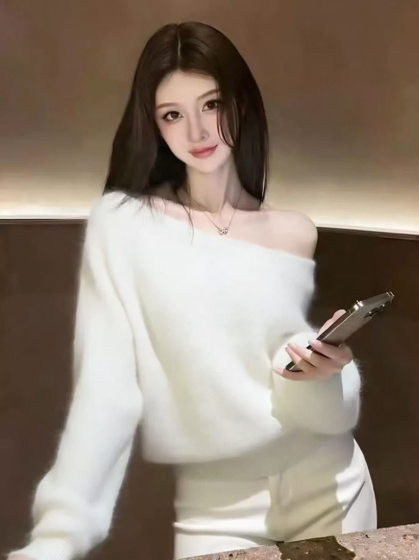 부드러운 바람 파란색 비스듬한 어깨 니트 스웨터 맨위 여성 가을 새로운 느긋한 바람 루즈핏 슬림해 보이는 오프숄더 부드러운 찹쌀 스웨터 상세 이미지 3