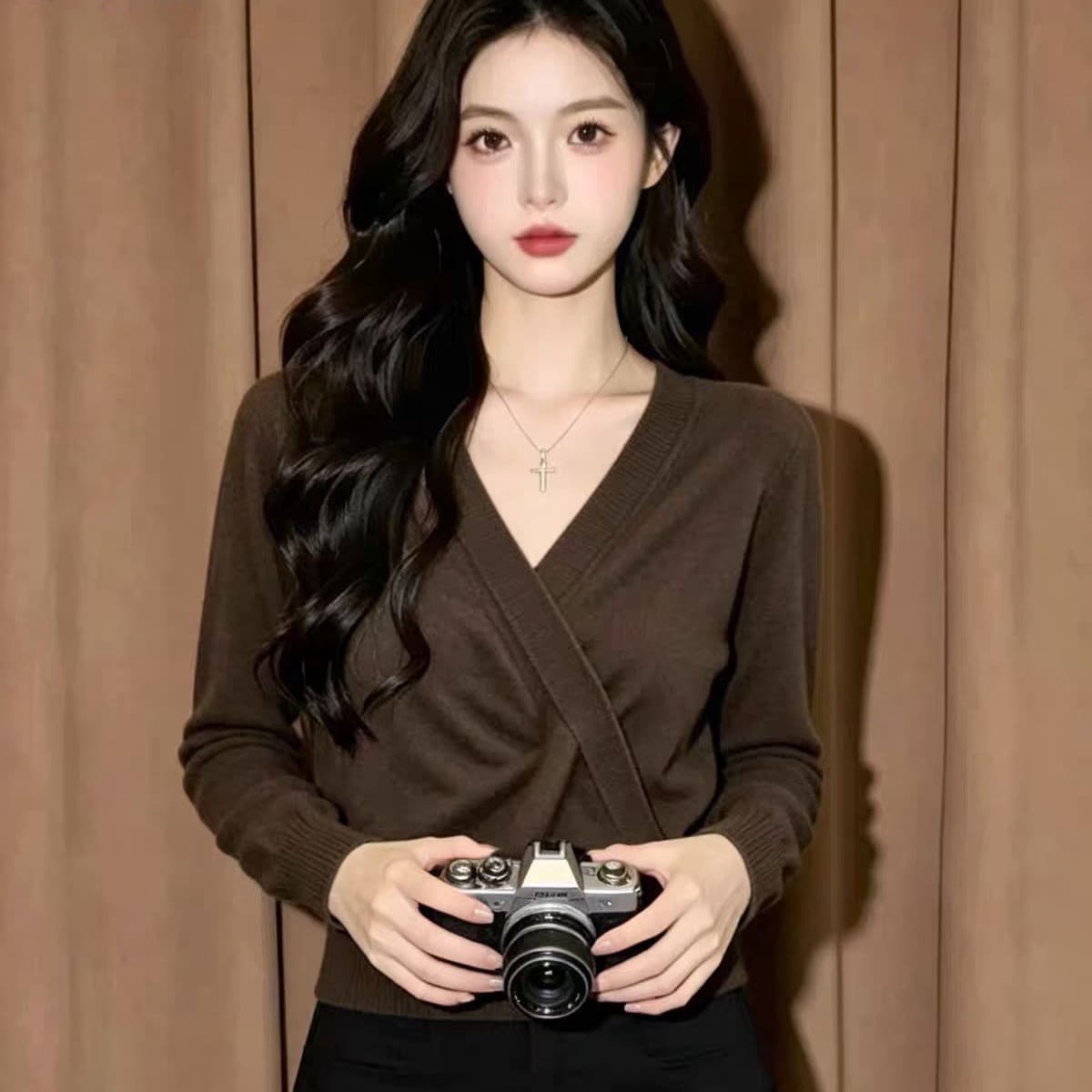 이른 가을 착용 가져 가라. 긴팔 인사이드 가져 가라. 기본 셔츠 스웨터 여자 2026 새로운 V넥 슬림해 보이는 니트 스웨터 맨위 여성 가을 상세 이미지 4