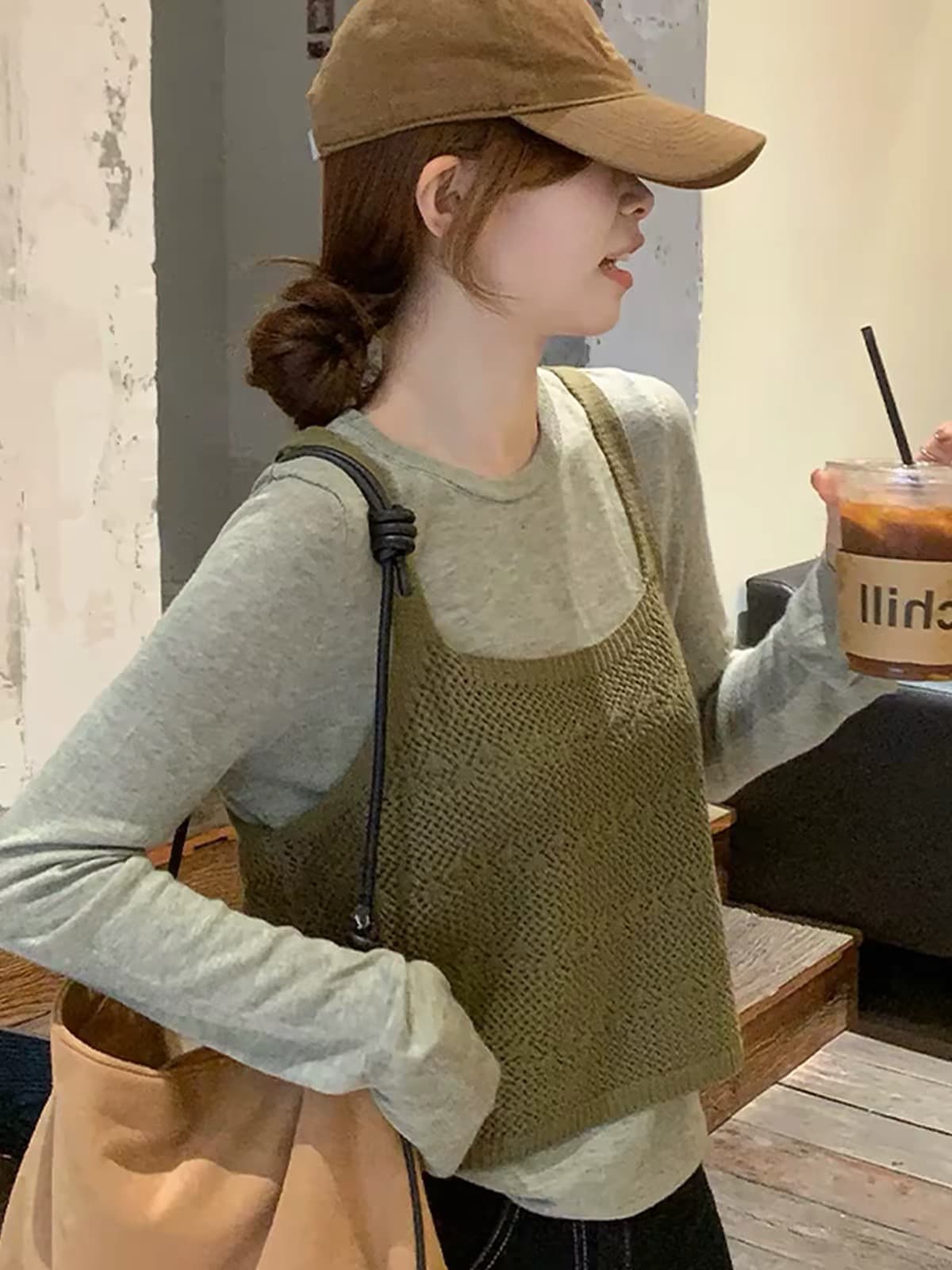한 부서 착용 가져 가라. 단색 패치워크 라운드 넥 긴팔 니트 스웨터 여성 가을 자이언트 잘 생긴 ~ 중 슬립 세트 맨위 아니요 명중 섹션 상세 이미지 5