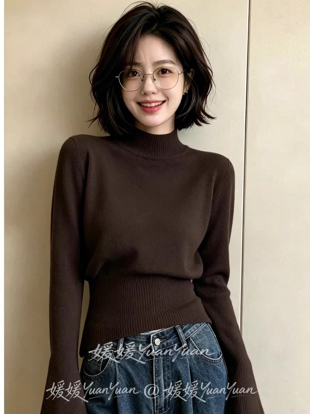 한 부서 품격 반하이넥 나팔 소매 니트 스웨터 여성 2026 가을 겨울 허리 수축 슬림해 보이는 긴팔 기본 셔츠 nis 트렌디 상세 이미지 1