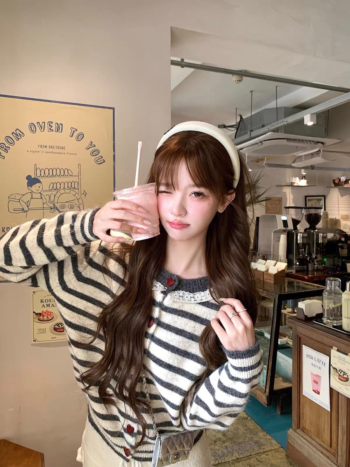 한 부서 학원 스타일 달콤함 귀여운 스트라이프 니트 오픈 가디건 여성 가을 겨울 루즈핏 다용도 연령 감소 작은 키 맨위 트렌디 상세 이미지 3