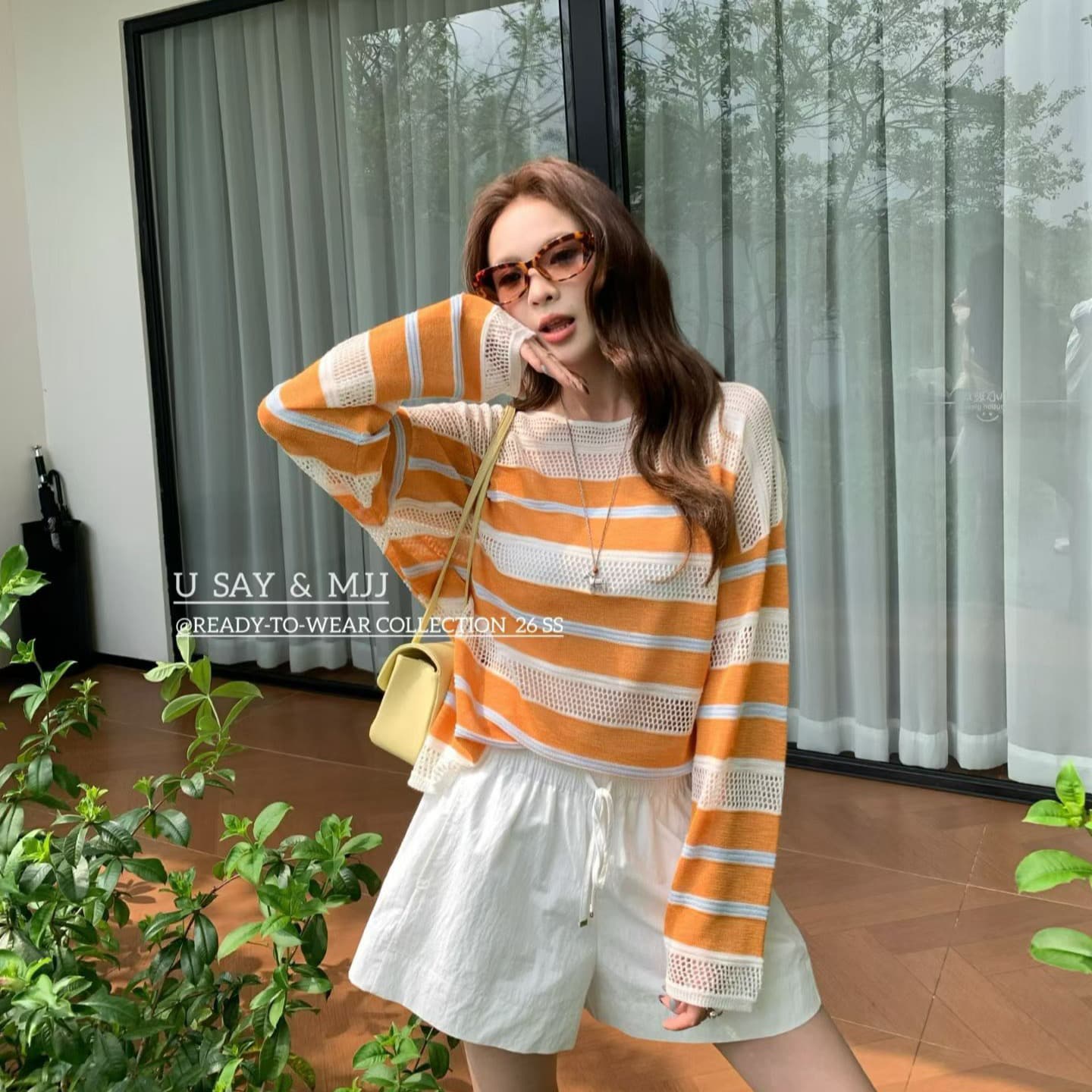 한 부서 패션 여름 다용도 느슨함 긴팔 자외선 차단 맨위 이른 가을 스트라이프 홀로우 아웃 자외선 차단 블라우스 이미지 4