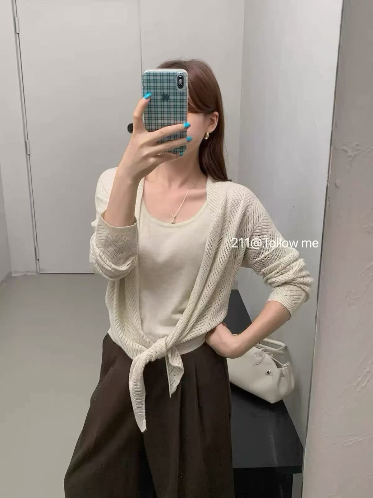 프랑스식 니트 오픈 가디건 가을 긴팔 슬림해 보이는 품격 투피스 세트 슬림해 보이는 프로 피부 조끼 느긋한 바람 이미지 4
