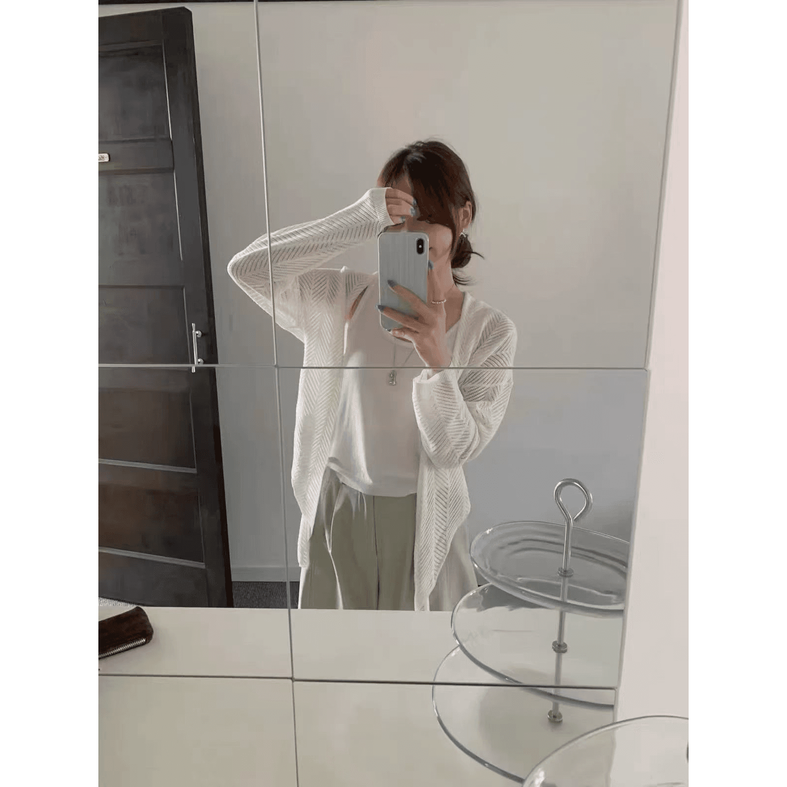 프랑스식 니트 오픈 가디건 가을 긴팔 슬림해 보이는 품격 투피스 세트 슬림해 보이는 프로 피부 조끼 느긋한 바람 이미지 5