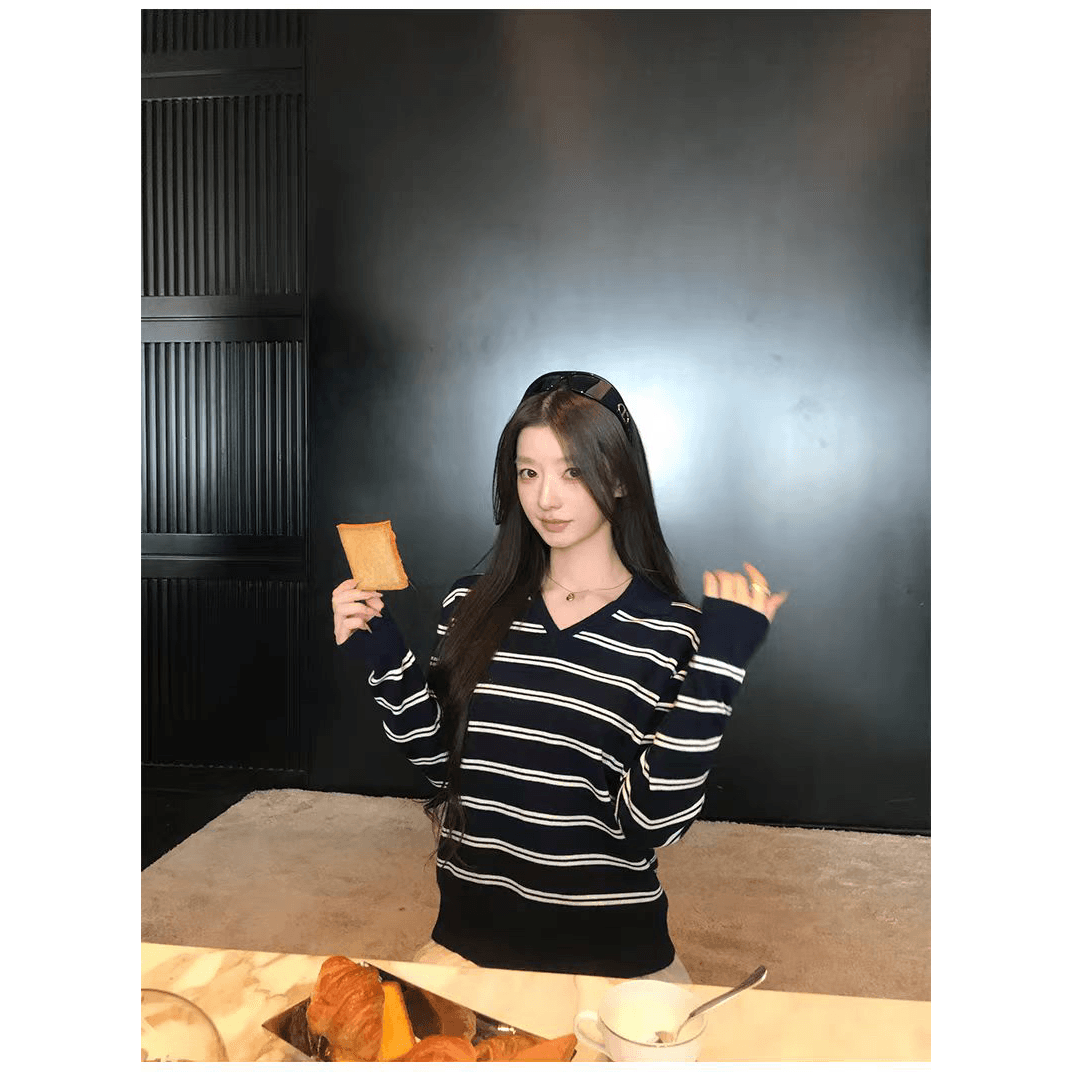 hamyiho 아메리칸 양모 스트라이프 긴팔 티셔츠 여성 가을 폴로 칼라 니트 기본 셔츠 슬림해 보이는 인사이드 잡아라. 의류 이미지 5