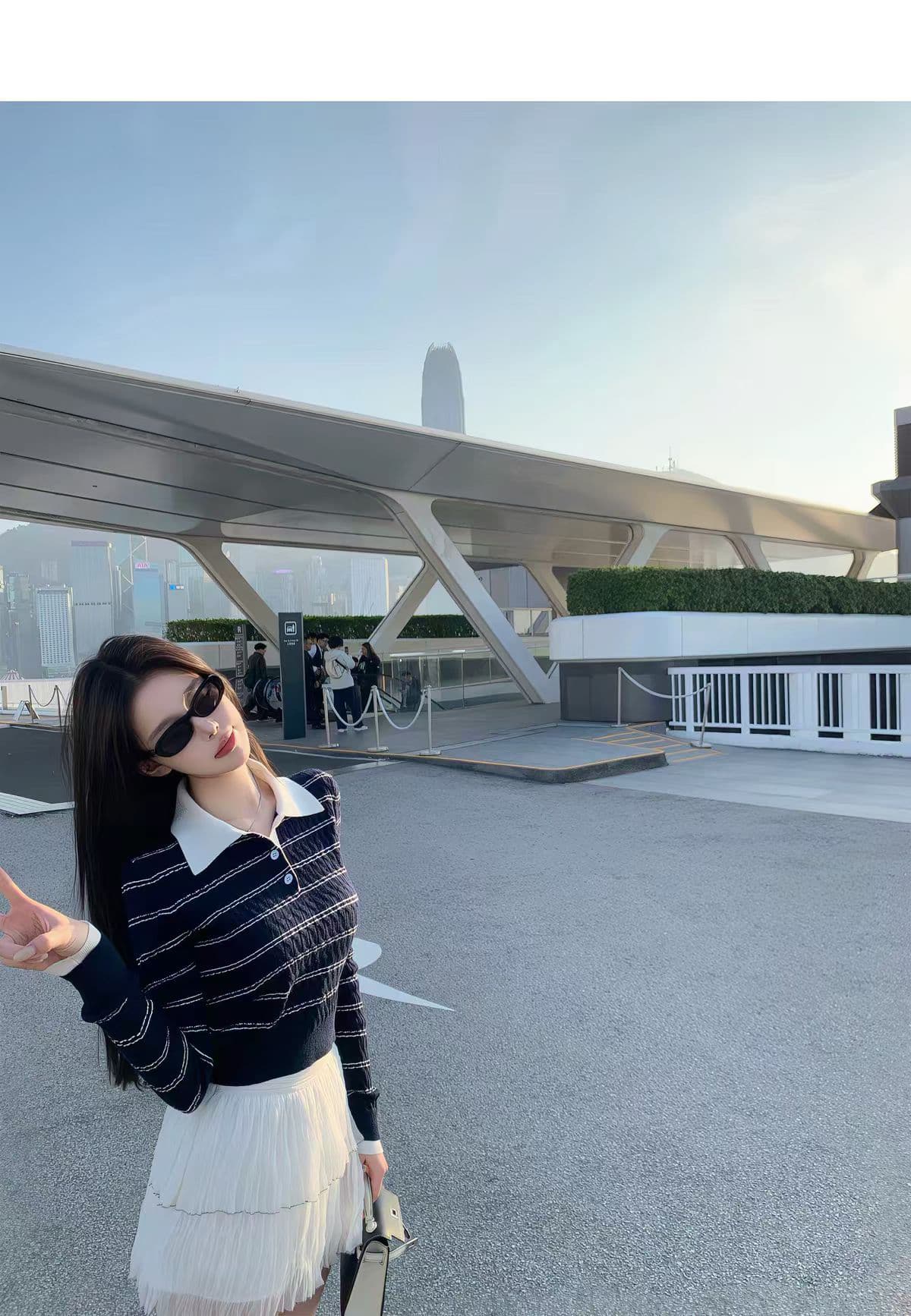 학원 스타일 배색 스트라이프 POLO 칼라 긴팔 니트 스웨터 여성 2026 가을 새로운 다용도 출퇴근 캐주얼 맨위 상세 이미지 8