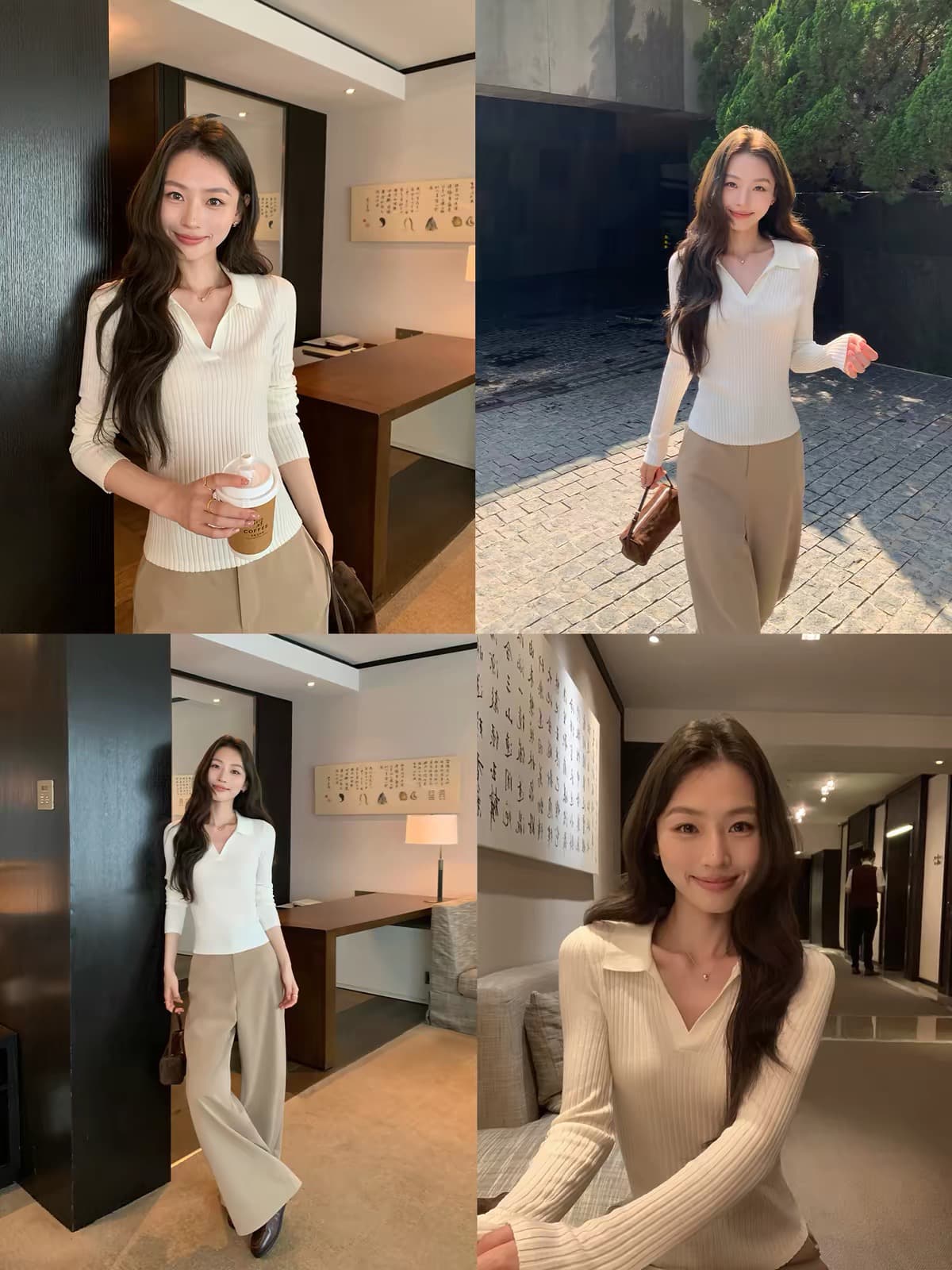 한국 chic 가을 미니멀리즘 바람 POLO 칼라 몸매 가꾸기 슬림해 보이는 다용도 단색 니트 스웨터 여성 긴 소매 만나는 맨위 이미지 3