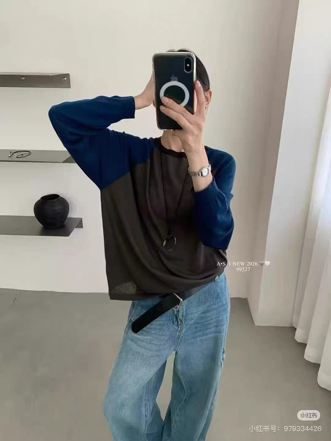 유럽 역 익스트림 제인 바람 라운드 넥 배색 삽입 어깨 소매 패션 미니멀리즘 루즈핏 다용도 양모 니트 스웨터 기본 셔츠 여성