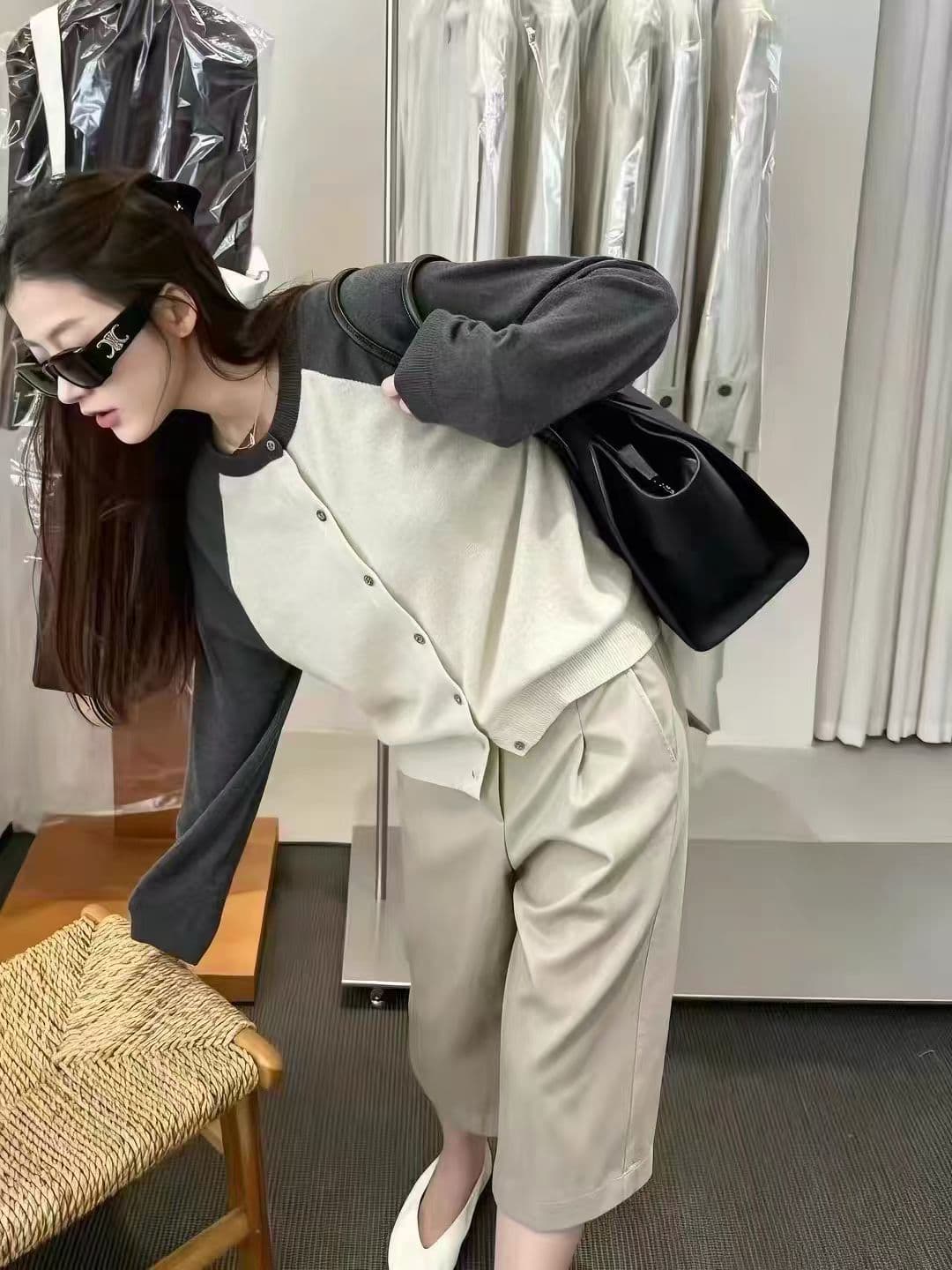 한 부서 패치워크 색상 삽입 어깨 소매 오픈 가디건 여성 배색 라운드 넥 싱글 줄 버튼 얇은 스타일 니트 맨위 가을 새로운 2026 이미지 3