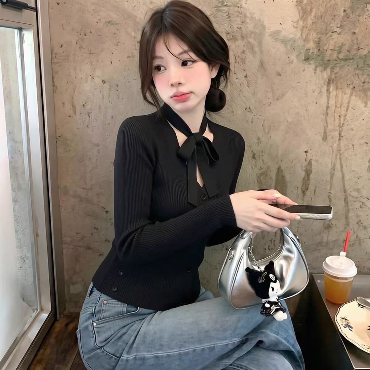 한 부서 페이크 레이어드 스트라이프 니트 스웨터 여성 2026 가을 겨울 새로운 루즈핏 슬림해 보이는 다용도 긴팔 외국 가스 맨위 트렌디 이미지 5