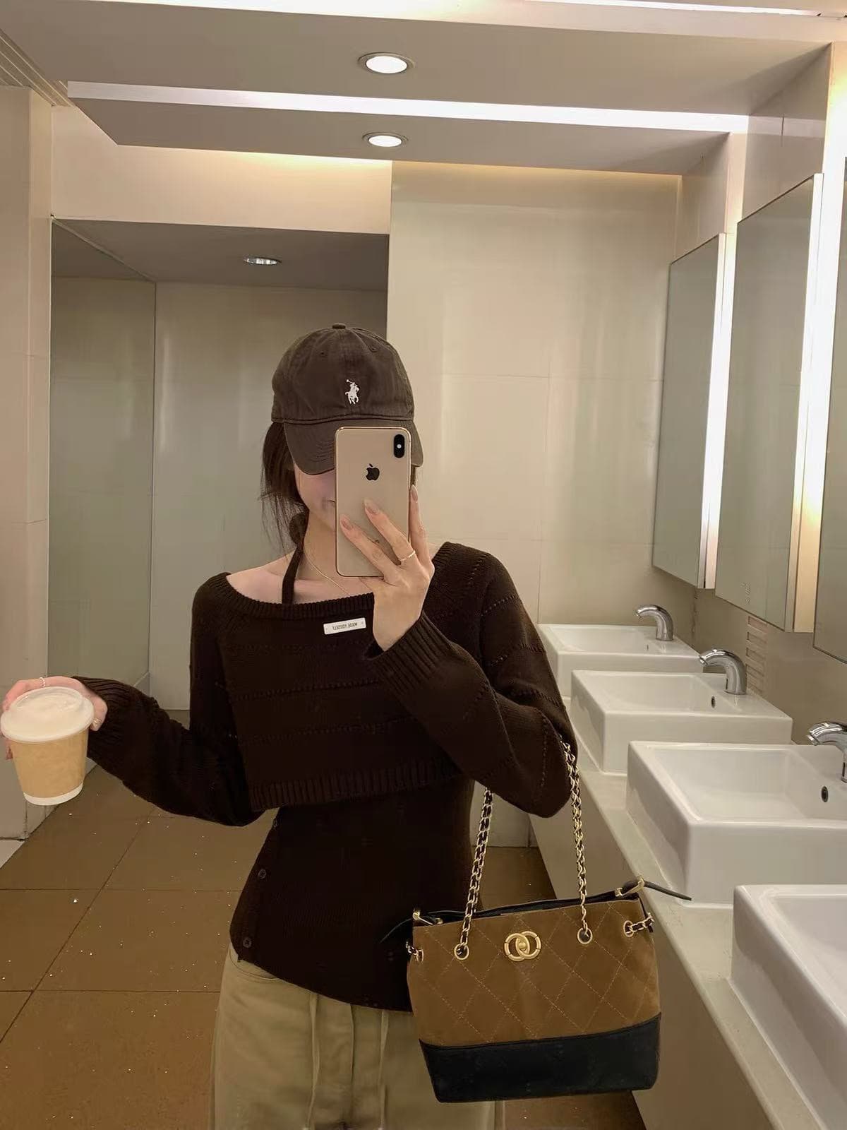 우 77 달콤한 차가운 바람 니트 두 조각 여성 세트 행침 목 허리 수축 캐미솔 오프숄더 홀로우 아웃 블라우스 맨위 세트 상세 이미지 2
