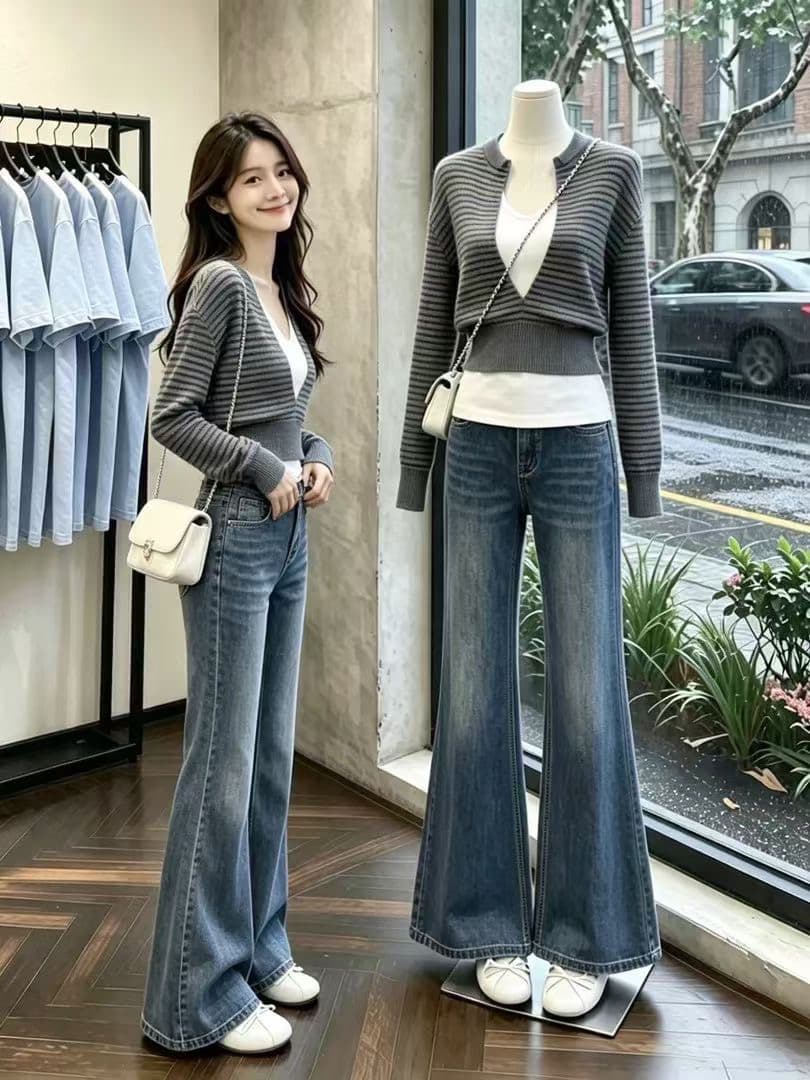 고급 센스 다용도 페이크 레이어드 V넥 스트라이프 니트 스웨터 여성 2026 봄 새로운 품격 슬림해 보이는 연령 감소 맨위 상세 이미지 2