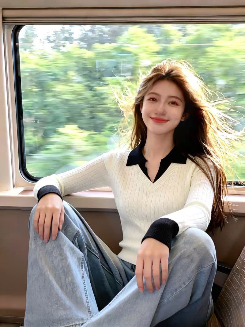 오래된 돈 바람 POLO 칼라 페이크 레이어드 긴팔 니트 스웨터 여성 가을 디자인 센스 몸매 가꾸기 슬림해 보이는 품격 만나는 맨위 상세 이미지 2