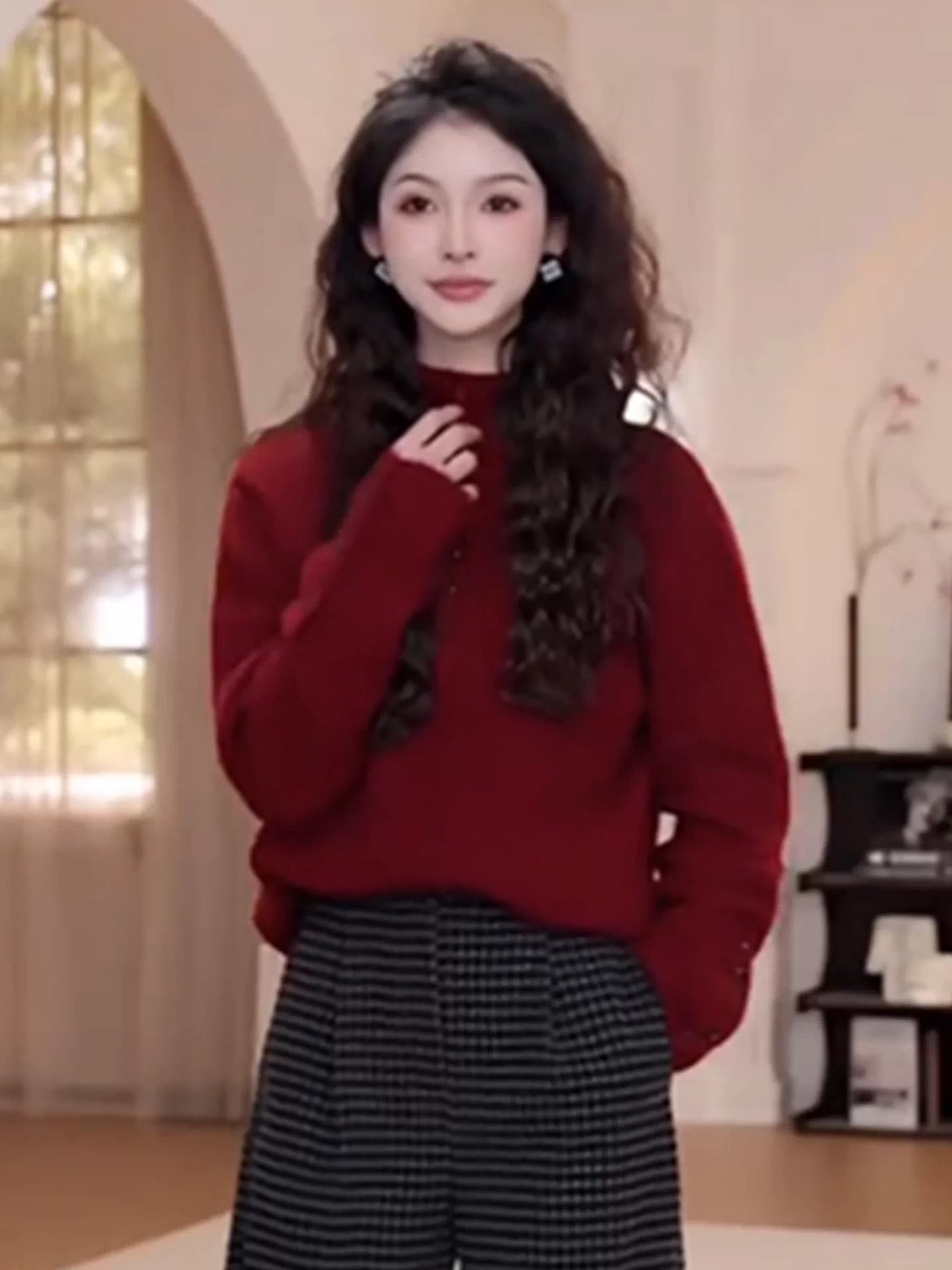 느긋한 바람 회색 반하이넥 단추 스웨터 여자 가을 겨울 루즈핏 패션 다용도 풀오버 긴팔 니트 스웨터 맨위 이미지 4