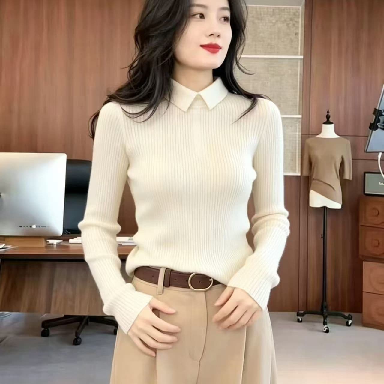 가을 겨울 품격 작은 대중 긍정적 인 어깨 POLO 칼라 기본 셔츠 부드러운 찹쌀 양모 몸매 가꾸기 인사이드 가져 가라. 스웨터 여자 두꺼운 스타일 니트 스웨터