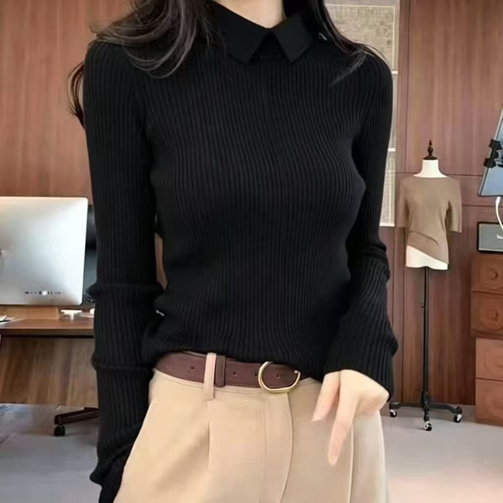 가을 겨울 품격 작은 대중 긍정적 인 어깨 POLO 칼라 기본 셔츠 부드러운 찹쌀 양모 몸매 가꾸기 인사이드 가져 가라. 스웨터 여자 두꺼운 스타일 니트 스웨터 이미지 3