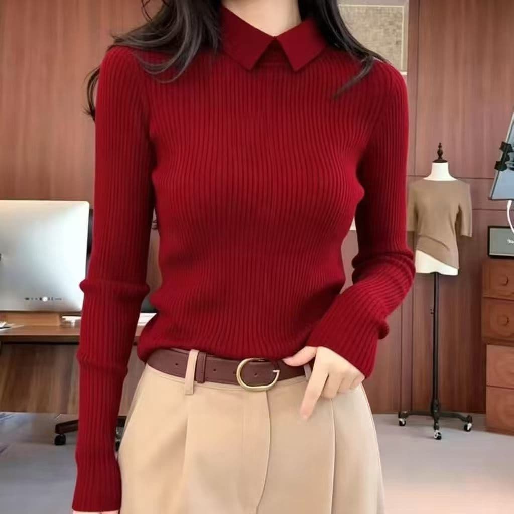 가을 겨울 품격 작은 대중 긍정적 인 어깨 POLO 칼라 기본 셔츠 부드러운 찹쌀 양모 몸매 가꾸기 인사이드 가져 가라. 스웨터 여자 두꺼운 스타일 니트 스웨터 상세 이미지 3
