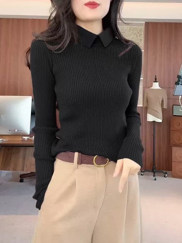 가을 겨울 품격 작은 대중 긍정적 인 어깨 POLO 칼라 기본 셔츠 부드러운 찹쌀 양모 몸매 가꾸기 인사이드 가져 가라. 스웨터 여자 두꺼운 스타일 니트 스웨터 상세 이미지 6