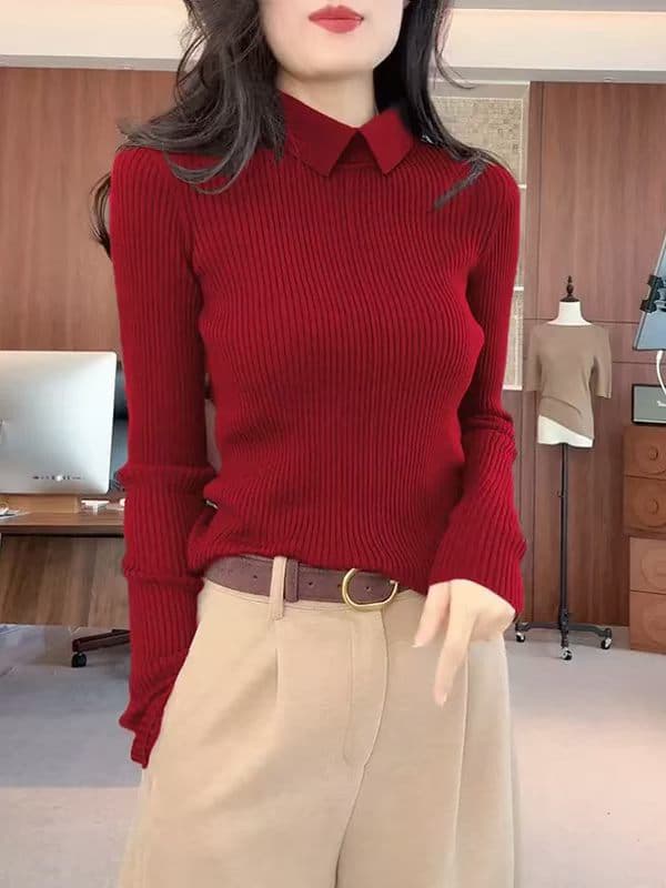 가을 겨울 품격 작은 대중 긍정적 인 어깨 POLO 칼라 기본 셔츠 부드러운 찹쌀 양모 몸매 가꾸기 인사이드 가져 가라. 스웨터 여자 두꺼운 스타일 니트 스웨터 상세 이미지 7