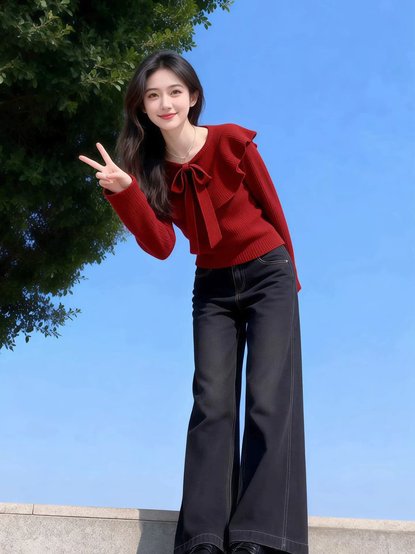 자이언트 잘 생긴 ~ 중 나비 매듭 스웨터 여성 의류 2026 가을 새로운 작은 키 패치워크 배색 연령 감소 니트 맨위 이미지 3