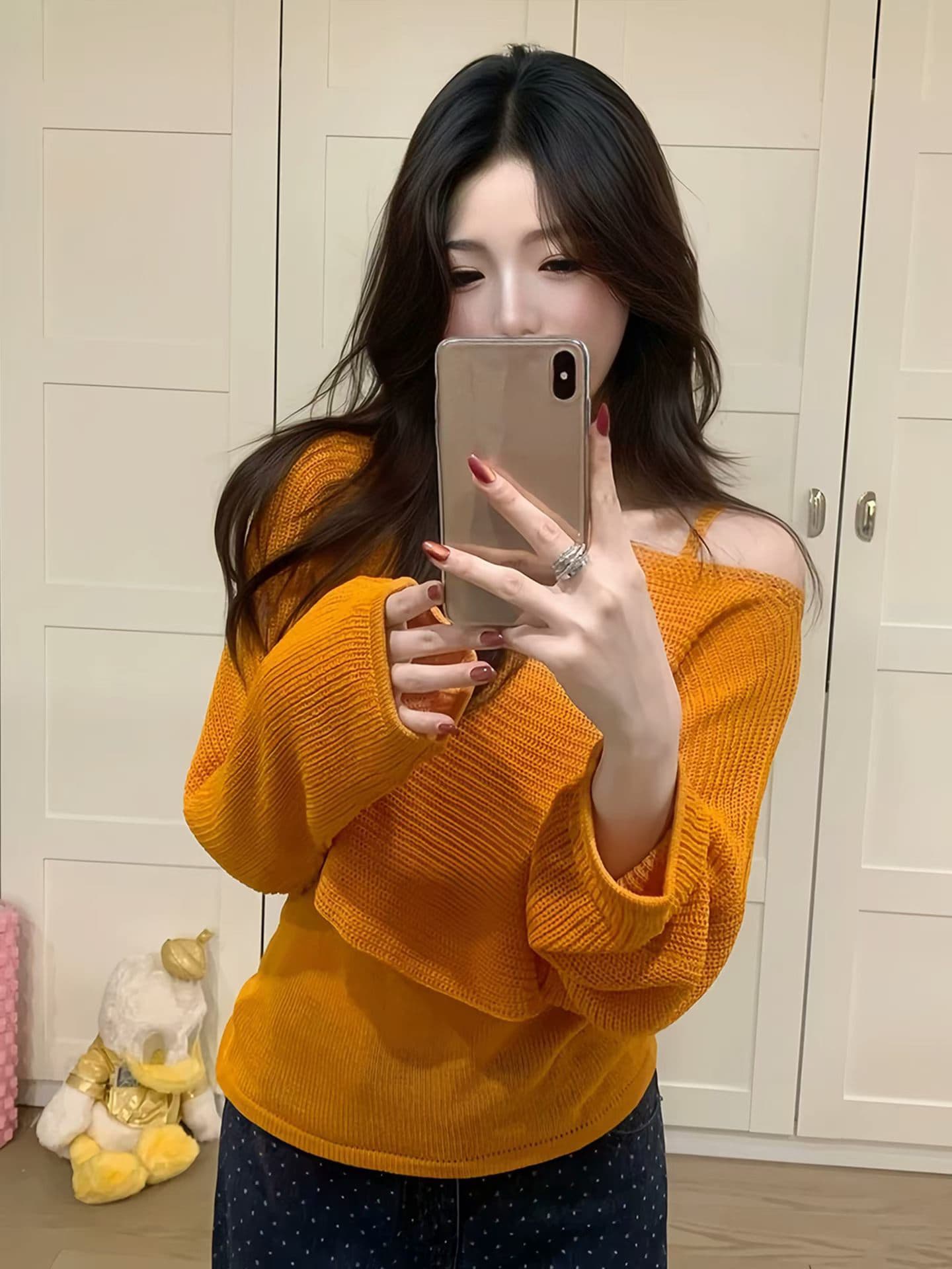 한 부서 핑크색 홀로우 아웃 긴팔 니트 스웨터 여성 이른 가을 작은 키 캐주얼 느긋한 바람 루즈핏 품격 오프숄더 맨위 상세 이미지 8