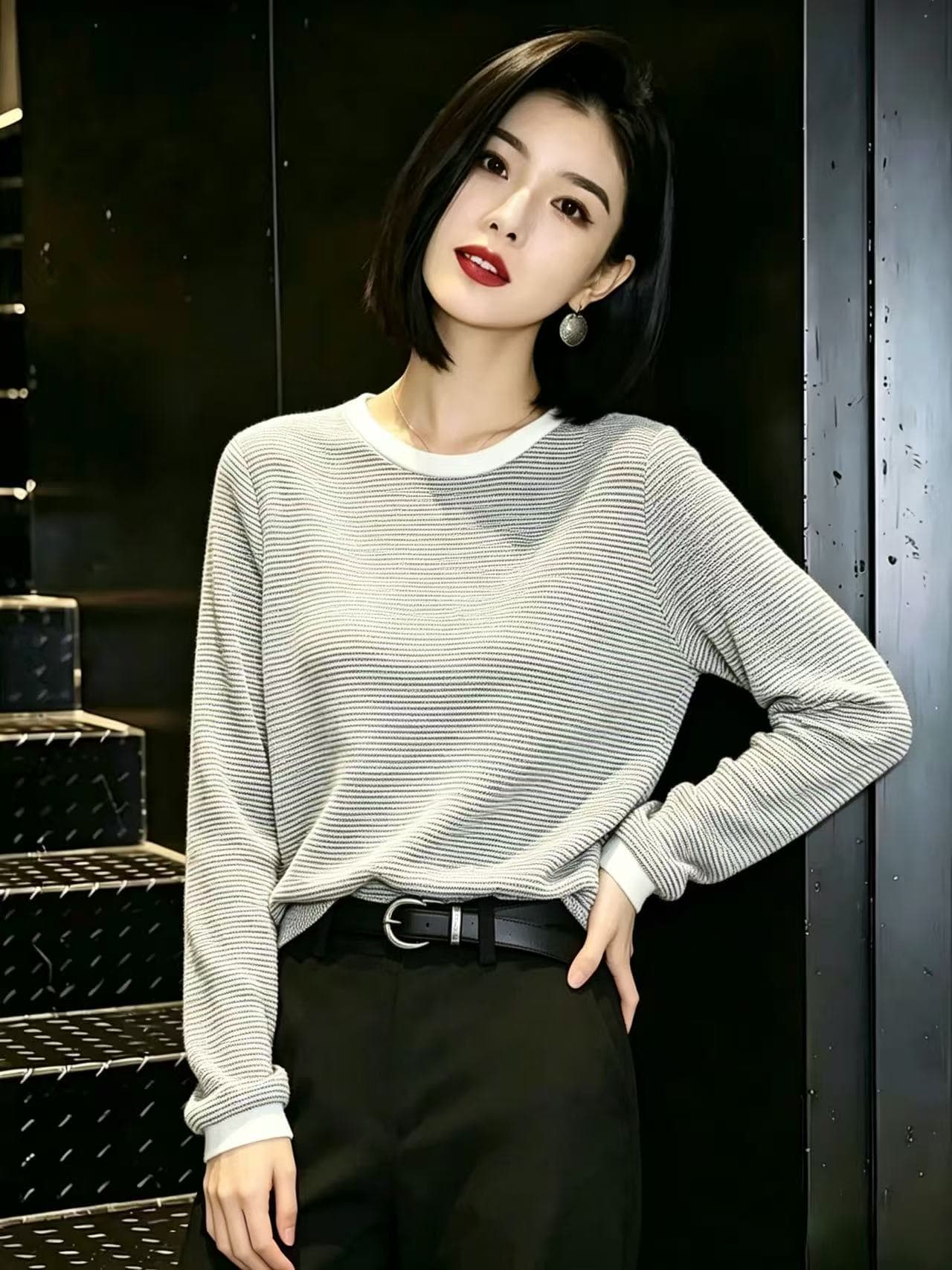2026 년 가을 작은 샤넬 스타일 긍정적 인 어깨 라운드 넥 긴팔 T 여성 레저 패치워크 색상 풀오버 체크무늬 맨위 작은 셔츠 이미지 2
