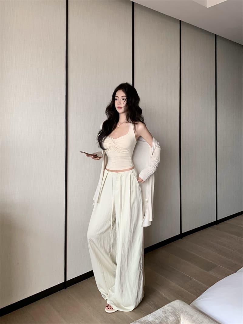 실사 정가 루즈핏 플리츠 슬림해 보이는 긴 바지 중간 길이 오픈 가디건 가을 어깨 긴팔 슬림해 보이는 얇은 스타일 태양 보호 셔츠 상세 이미지 19