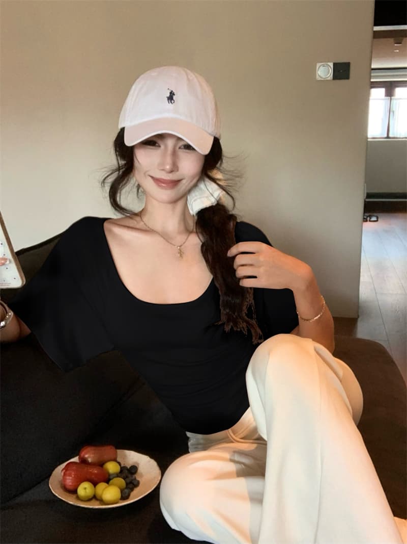 실사 정가 u 칼라 디자인 센스 백리스 반팔 티셔츠 펌프 로프 맨위 상세 이미지 2