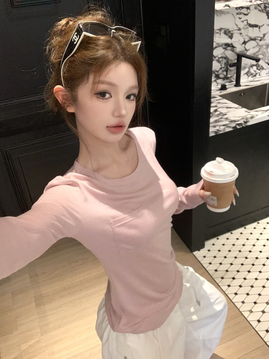 실사 정가 기타 색상 모피 코디 주머니 기본 셔츠 이미지 2