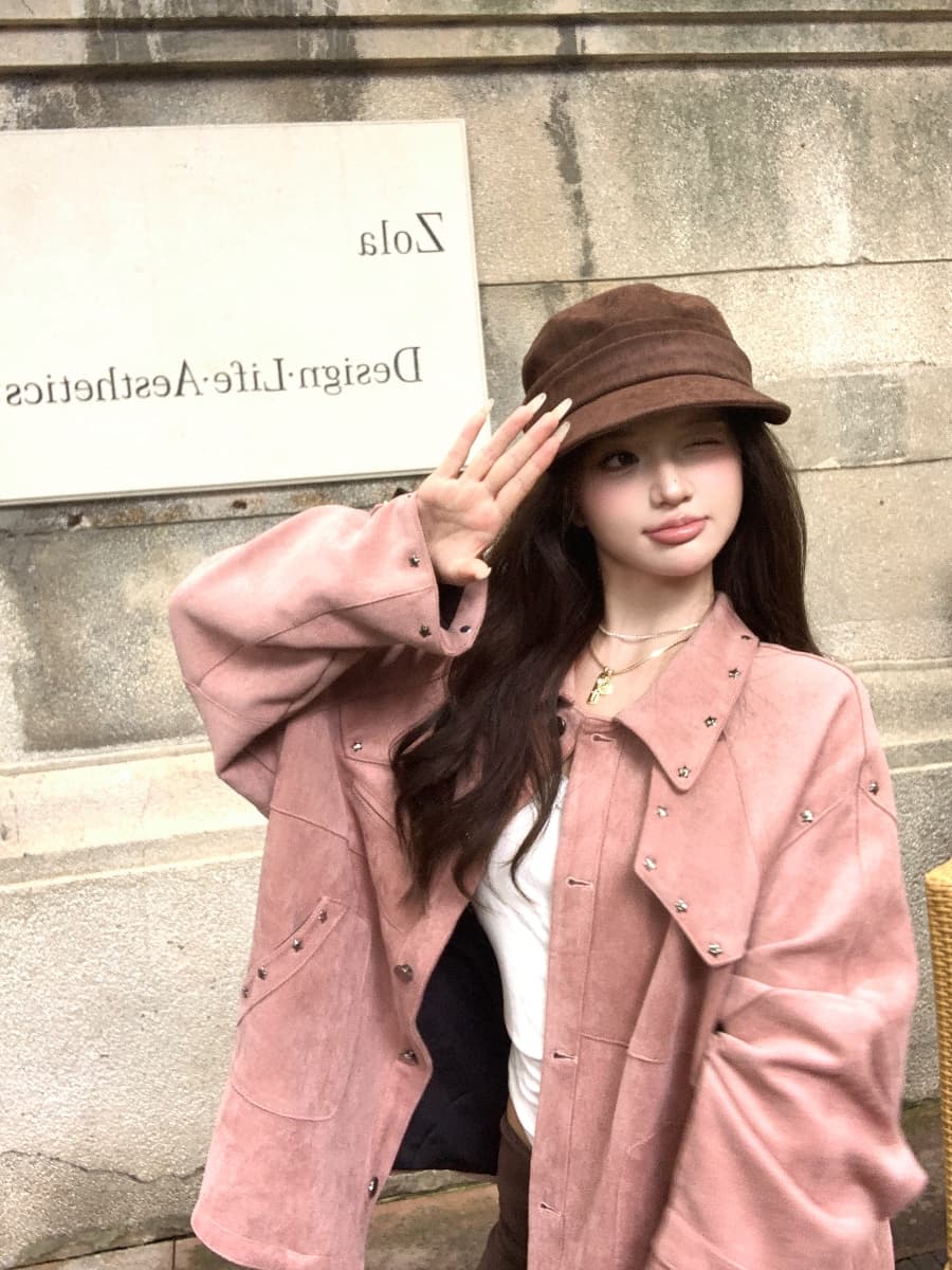 실사 정가 가을 겨울 루즈핏 사슴 캐시미어 짧은 외투 이미지 2