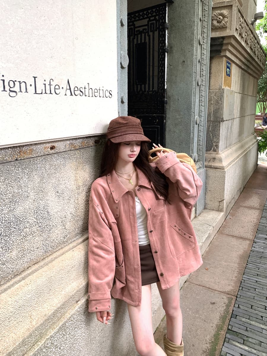 실사 정가 가을 겨울 루즈핏 사슴 캐시미어 짧은 외투